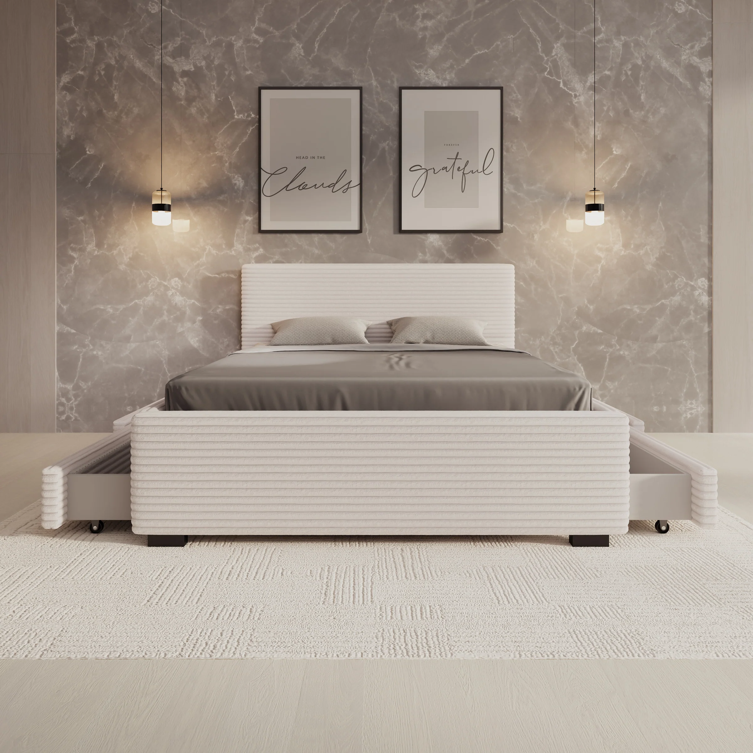 Loox - Tweepersoonsbed - Beige ribstof - 140x200 cm - Image 3