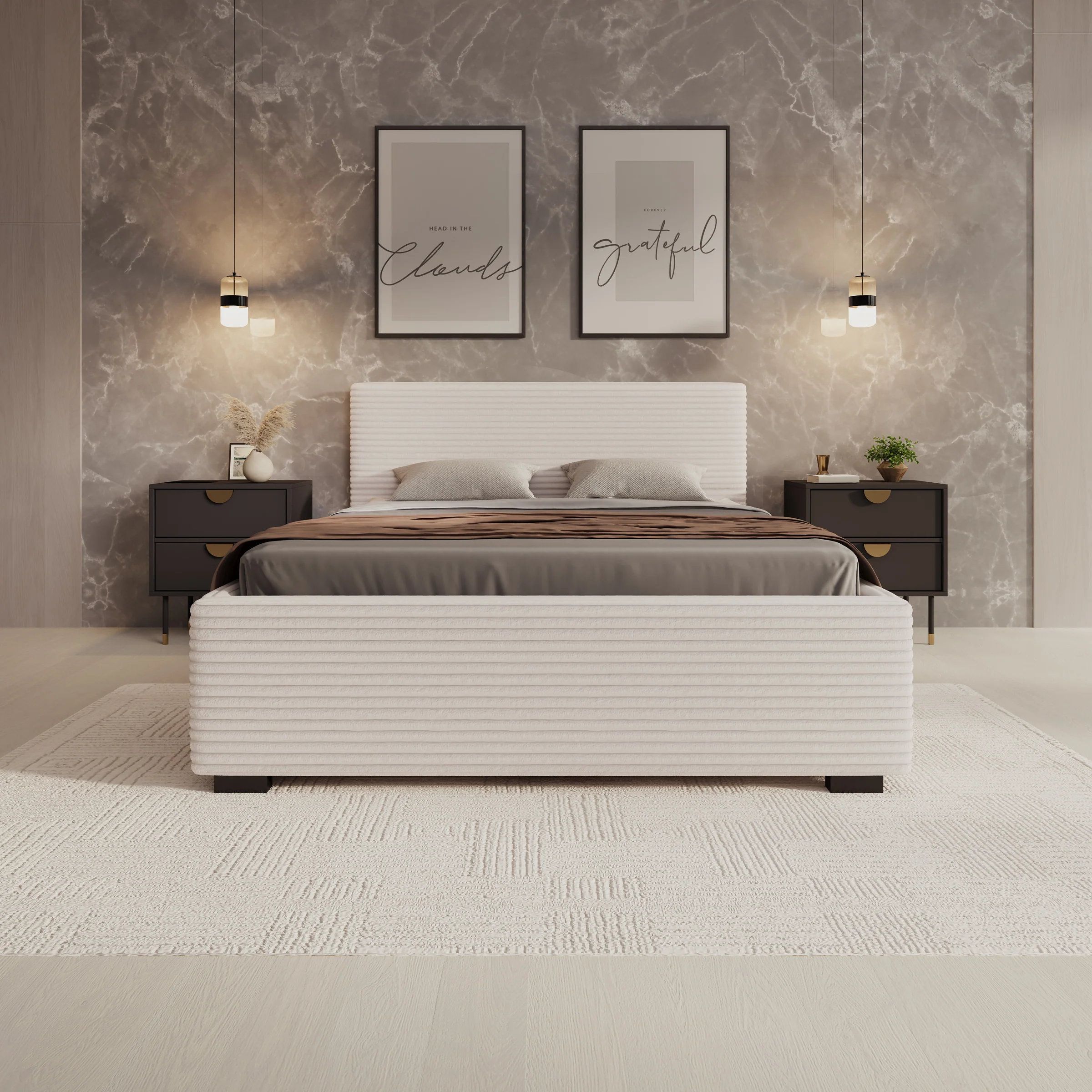 Loox - Tweepersoonsbed - Beige ribstof - 140x200 cm - Image 4