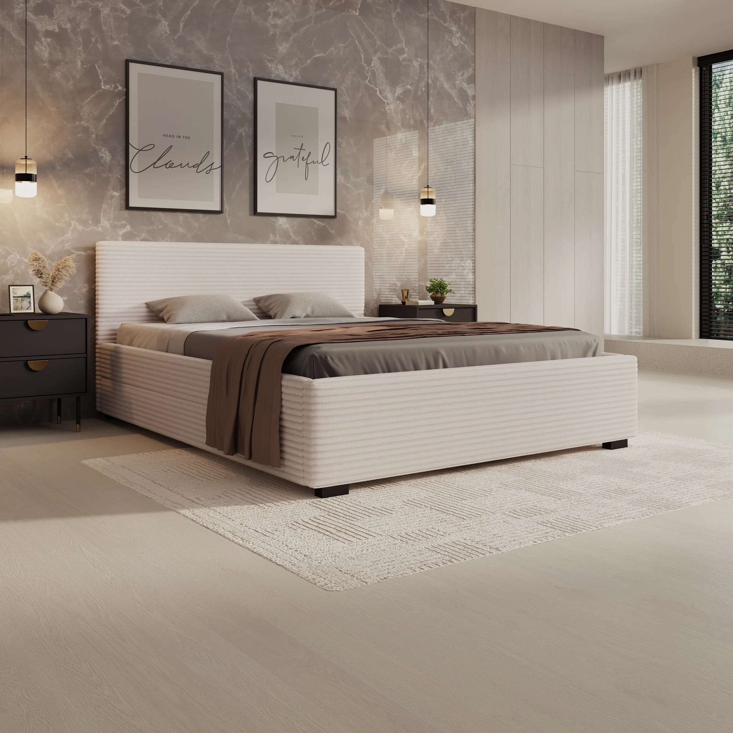 Loox - Tweepersoonsbed - Beige ribstof - 160x200 cm
