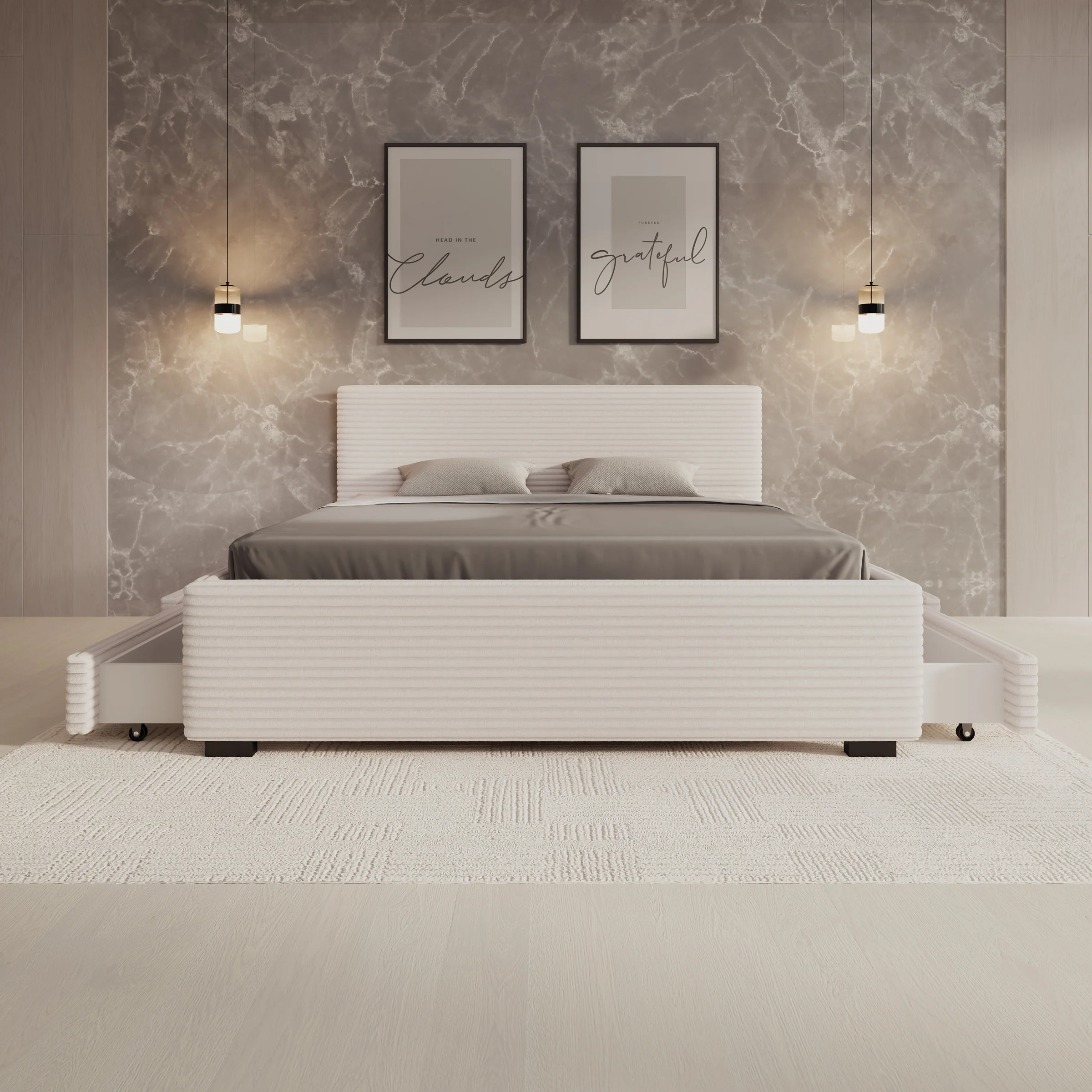 Loox - Tweepersoonsbed - Beige ribstof - 160x200 cm - Image 3