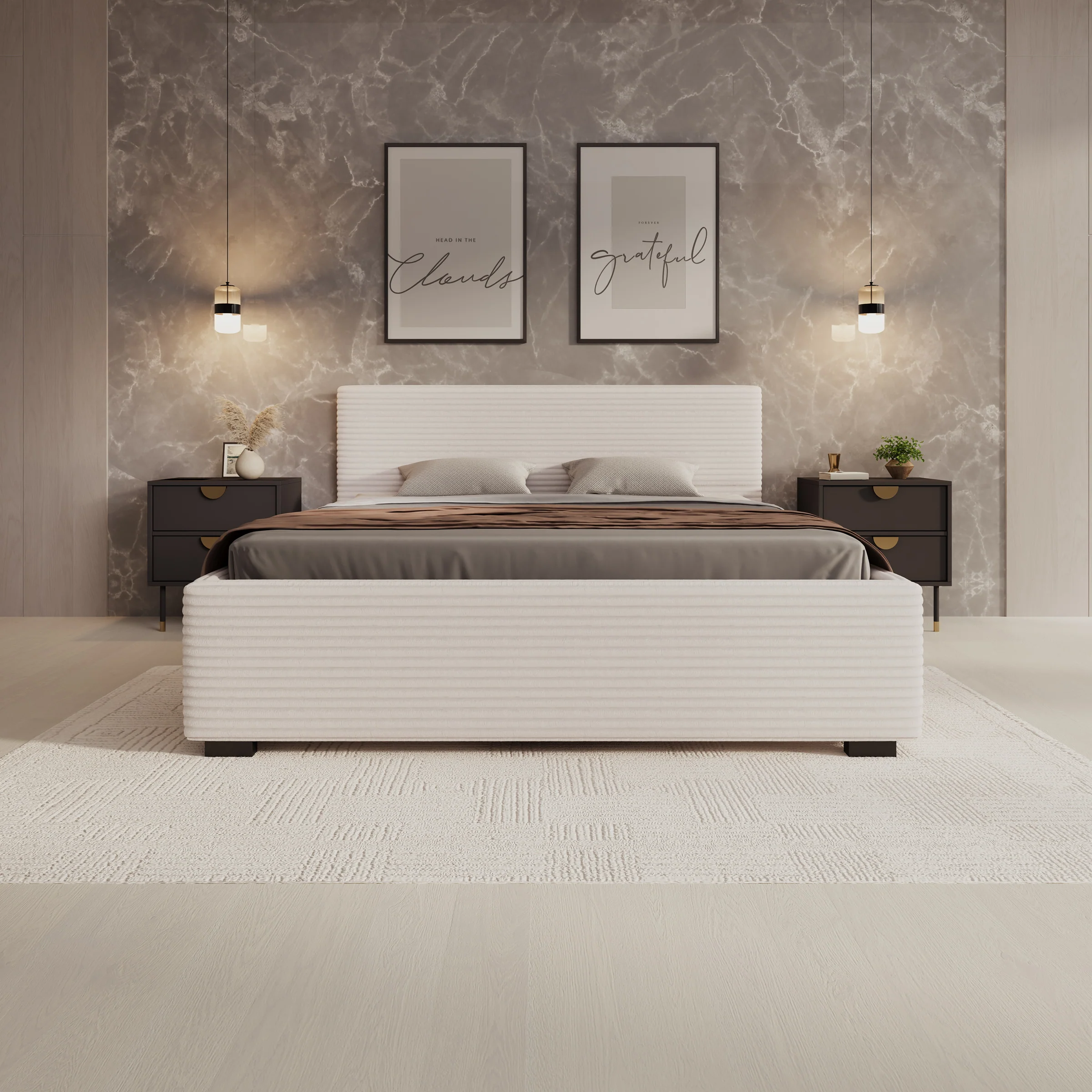 Loox - Tweepersoonsbed - Beige ribstof - 160x200 cm - Image 4