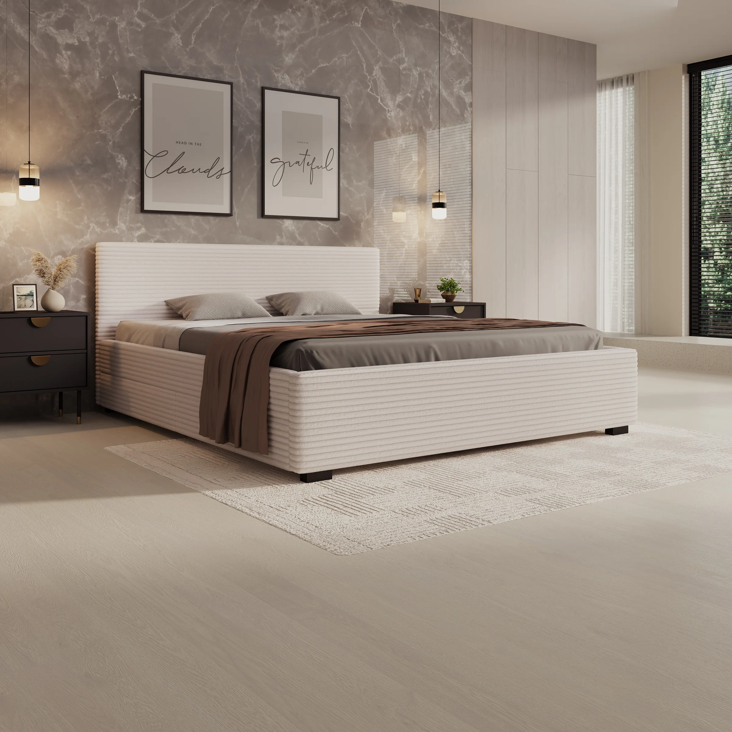 Loox - Tweepersoonsbed - Beige ribstof - 180x200 cm