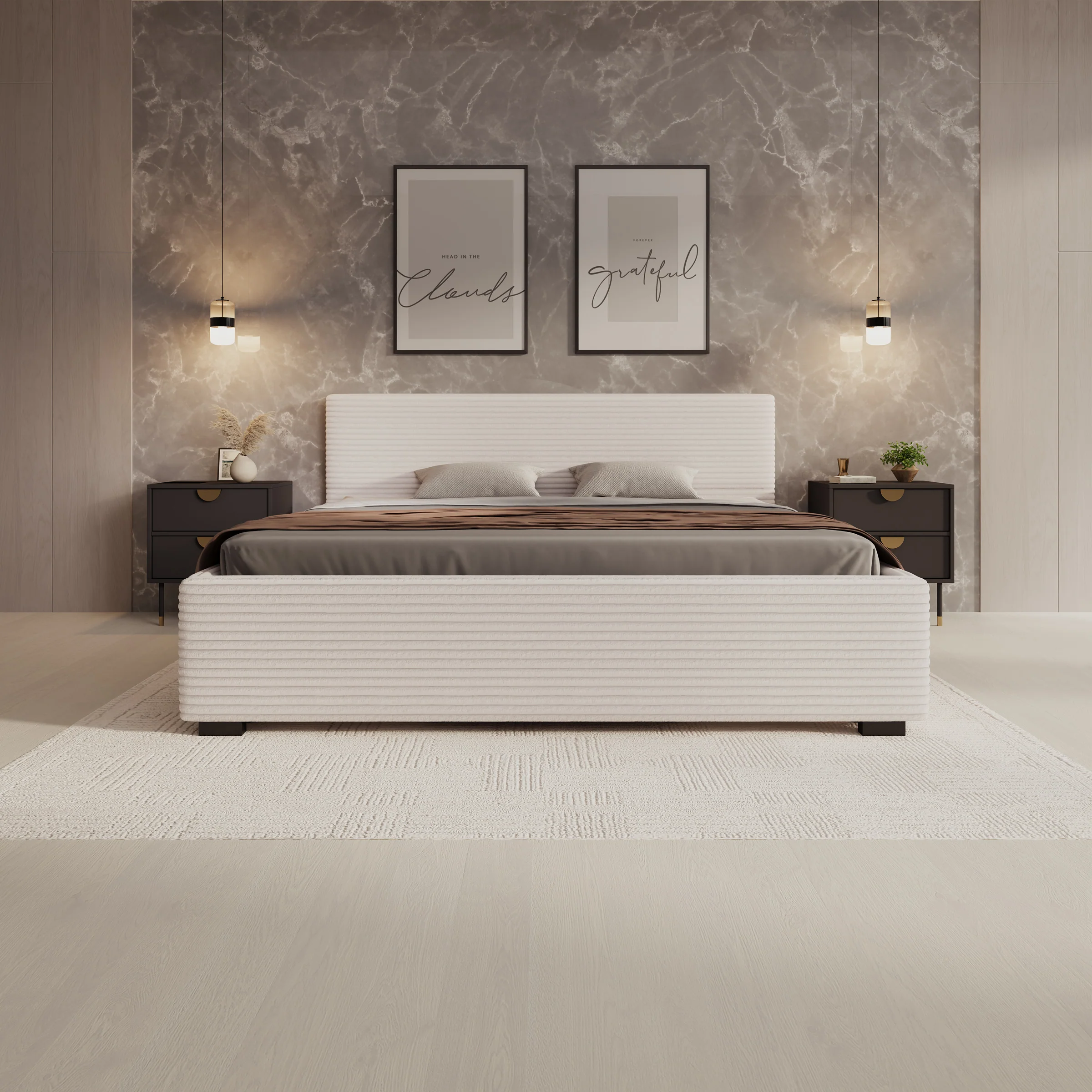 Loox - Tweepersoonsbed - Beige ribstof - 180x200 cm - Image 4