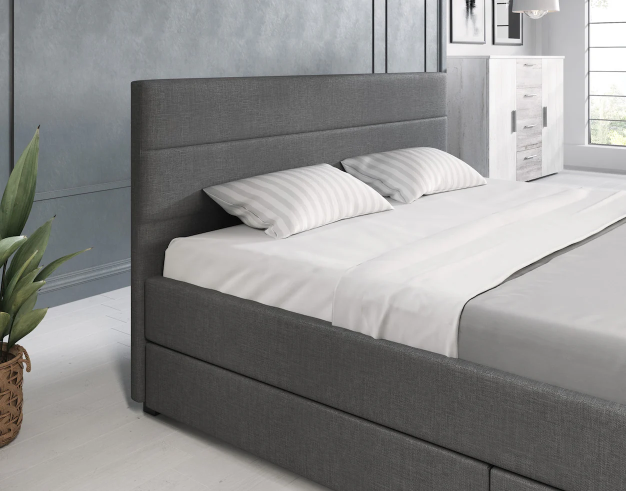 Loox - Tweepersoonsbed met 4 lades - Stof grijs - 160x200 cm - Image 5