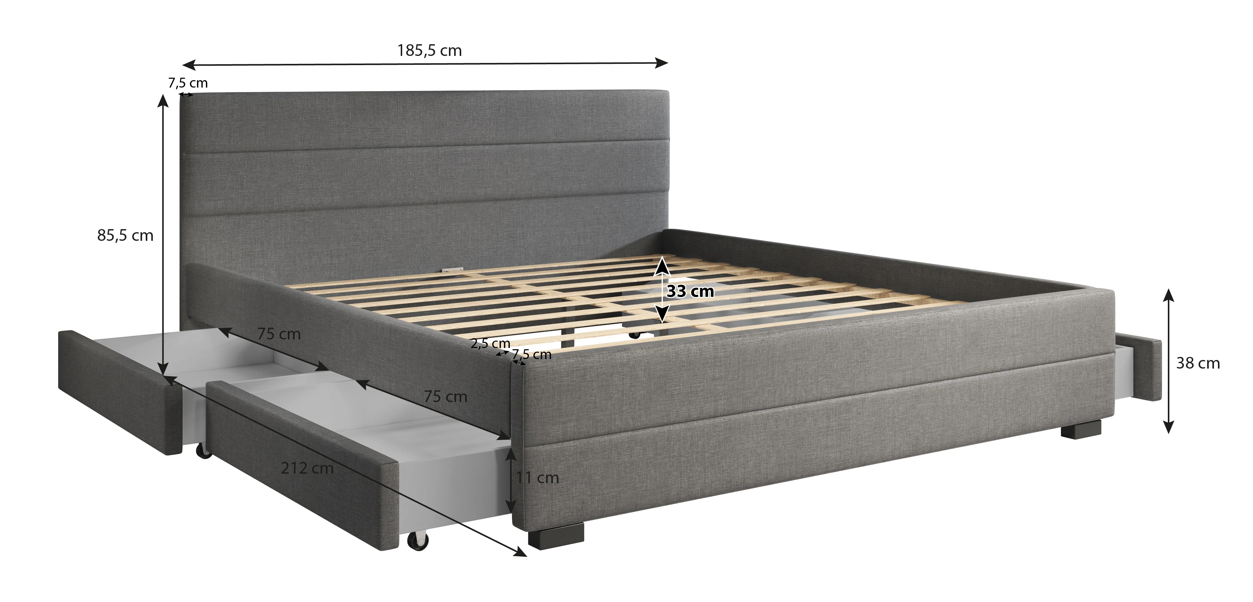 Loox - Tweepersoonsbed met 4 lades - Stof grijs - 180x200 cm - Image 6