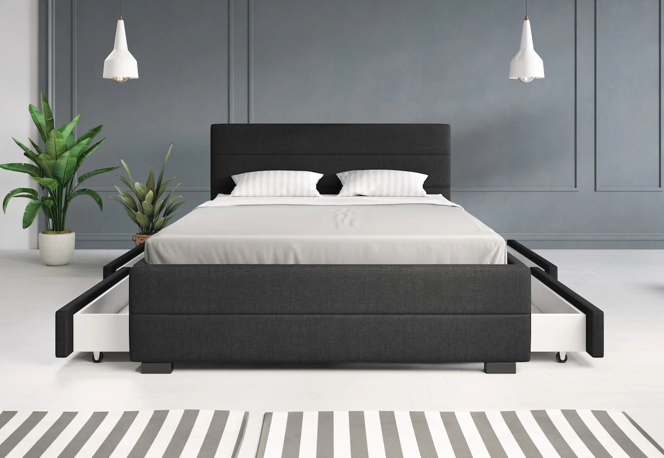 Loox - Tweepersoonsbed met 4 lades - Stof zwart - 140x200 cm - Image 3