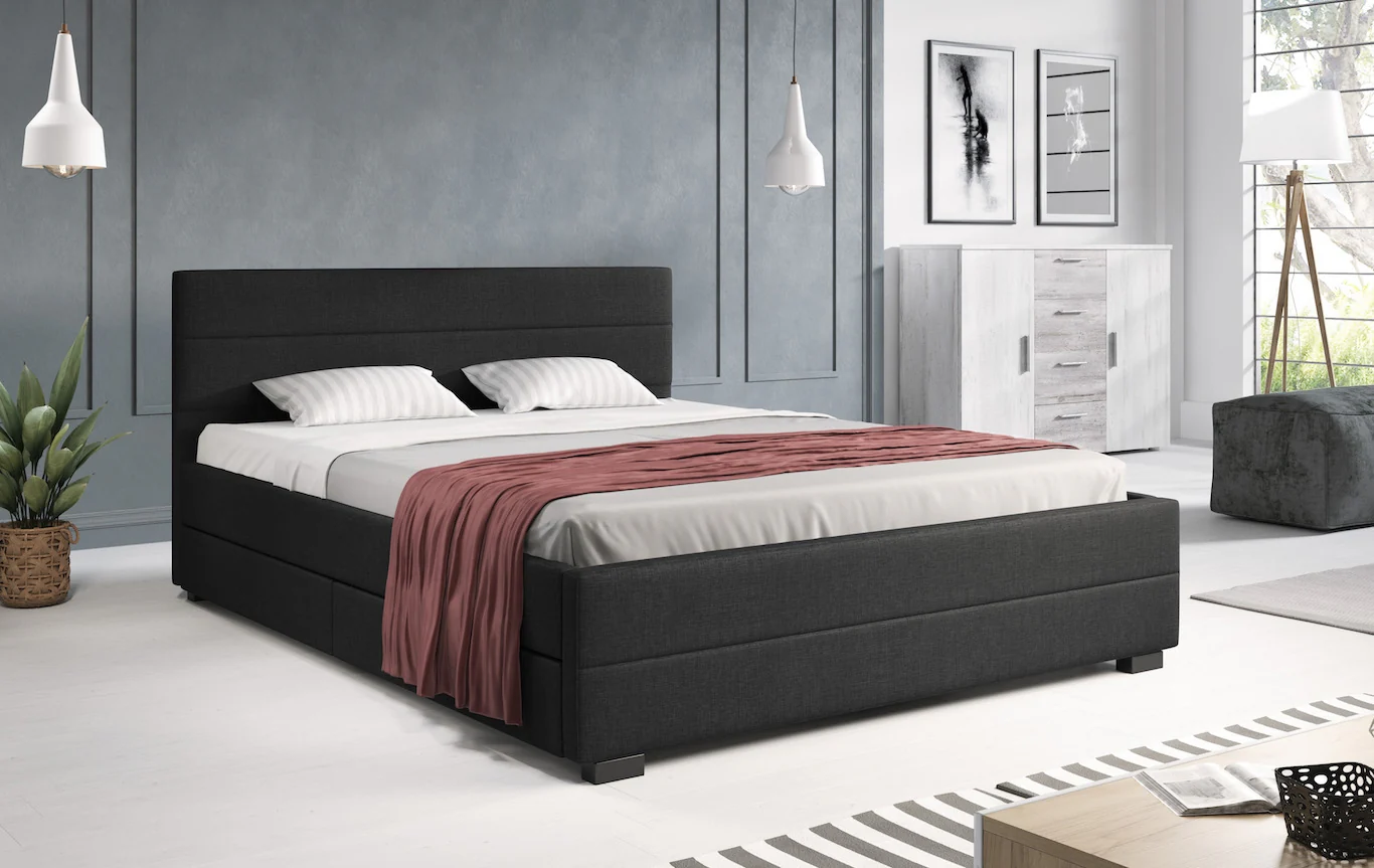 Loox - Tweepersoonsbed met 4 lades - Stof zwart - 160x200 cm - Image 2