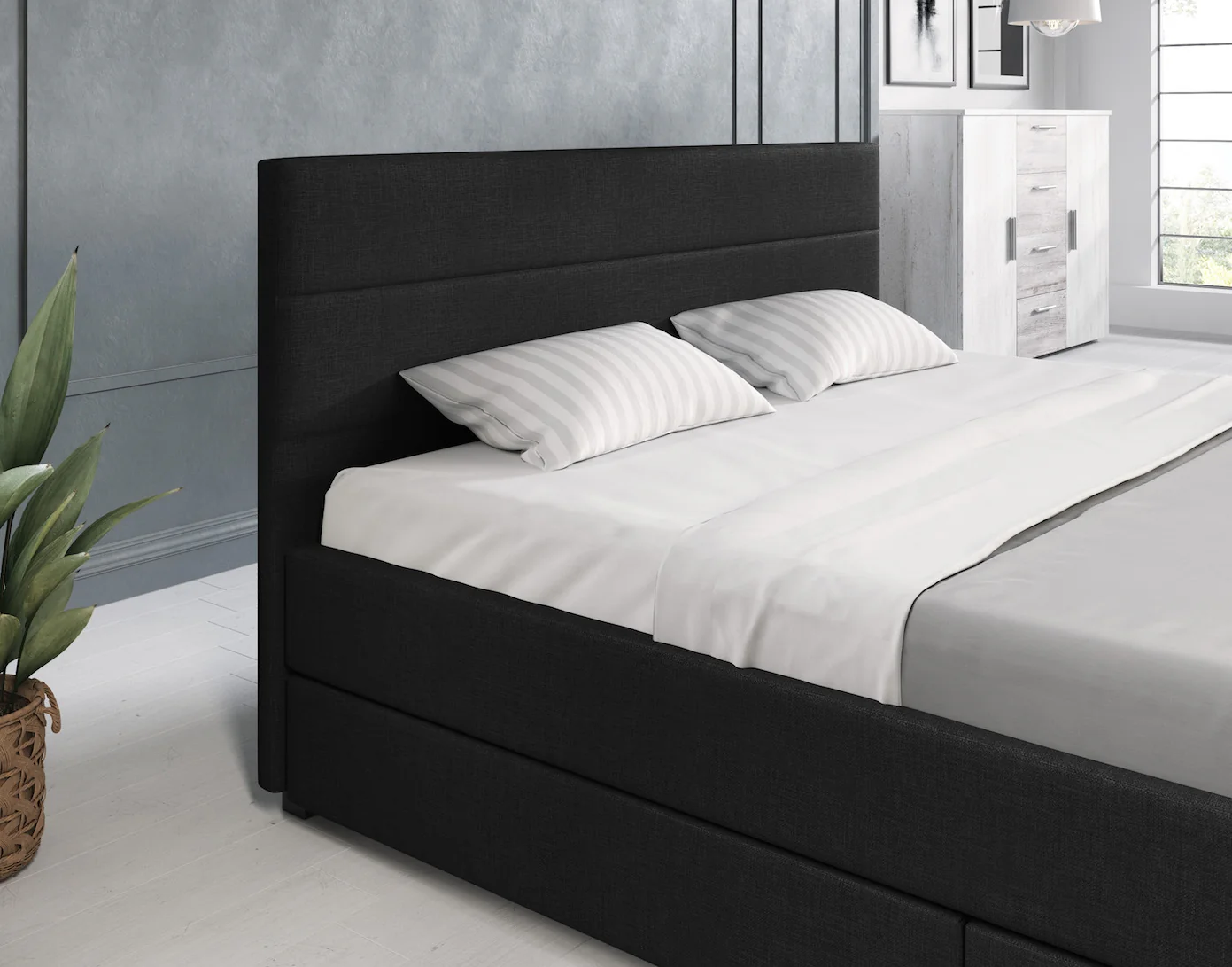Loox - Tweepersoonsbed met 4 lades - Stof zwart - 160x200 cm - Image 5