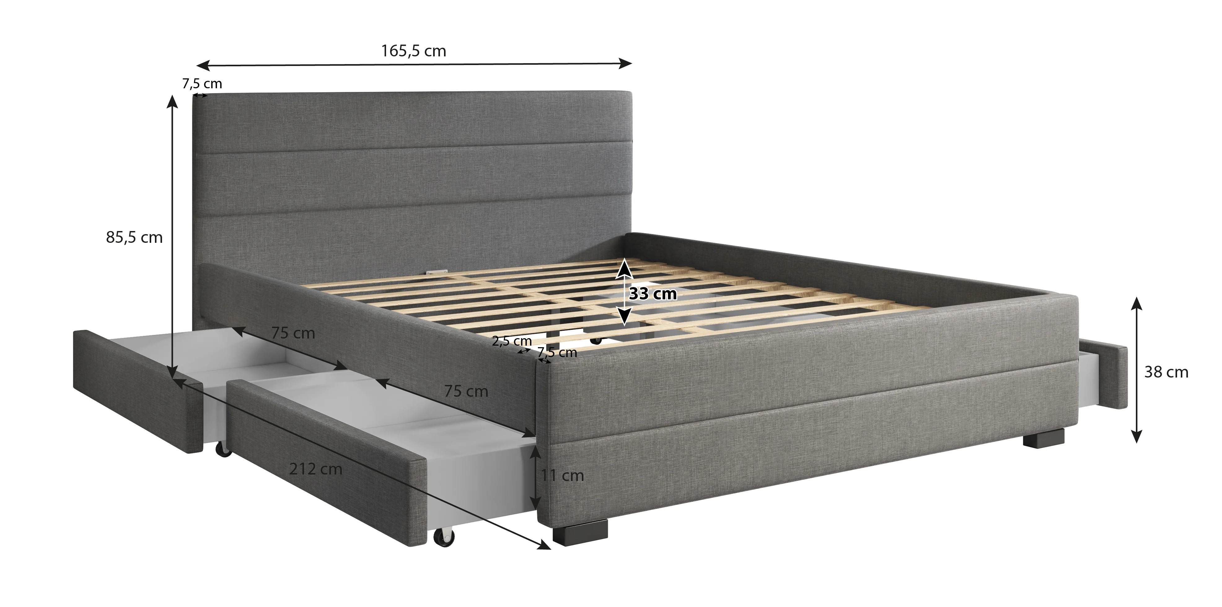 Loox - Tweepersoonsbed met 4 lades - Stof zwart - 160x200 cm - Image 6