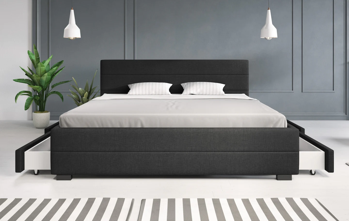 Loox - Tweepersoonsbed met 4 lades - Stof zwart - 180x200 cm - Image 3