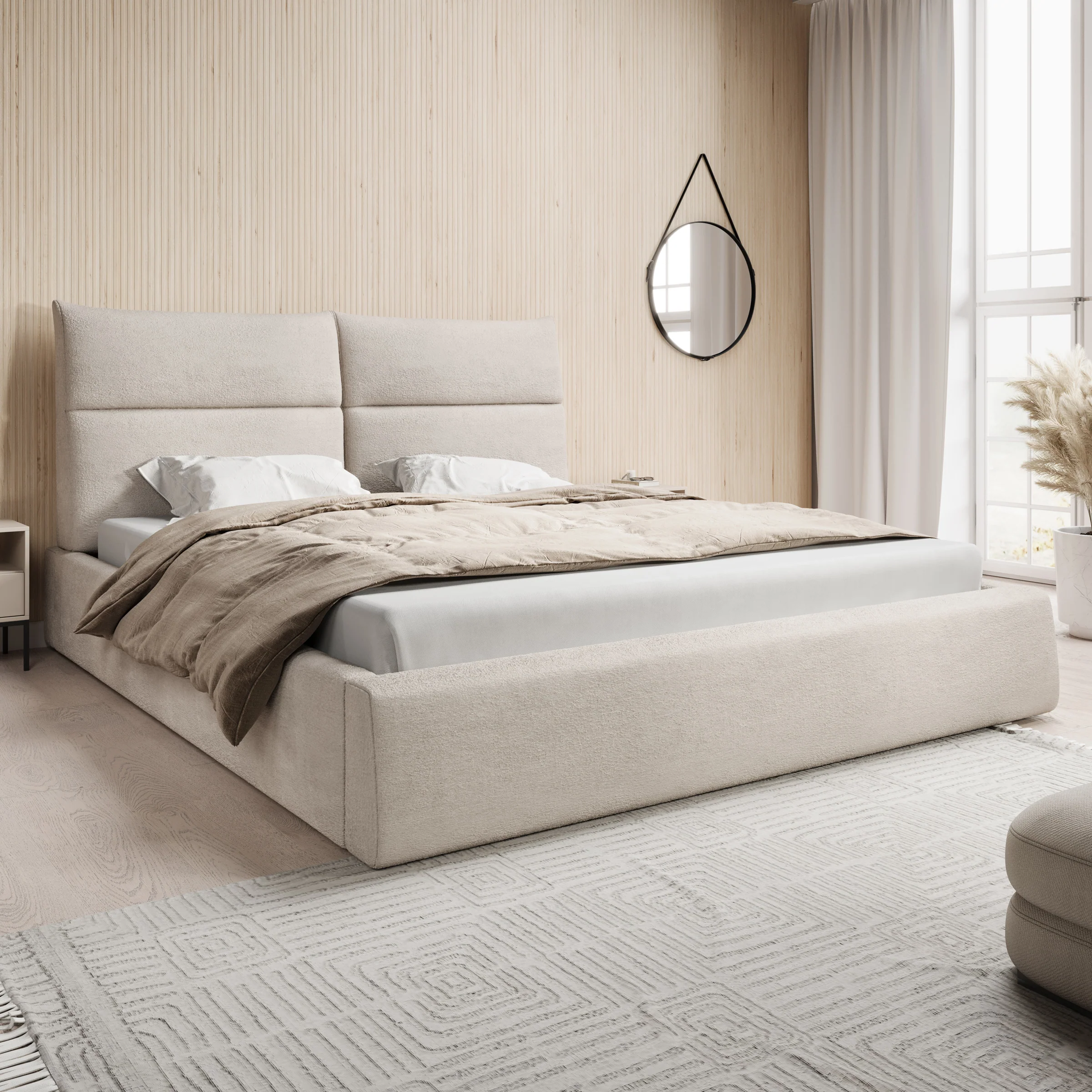 Maxton - Tweepersoonsbed - Stof beige - 180x200 cm