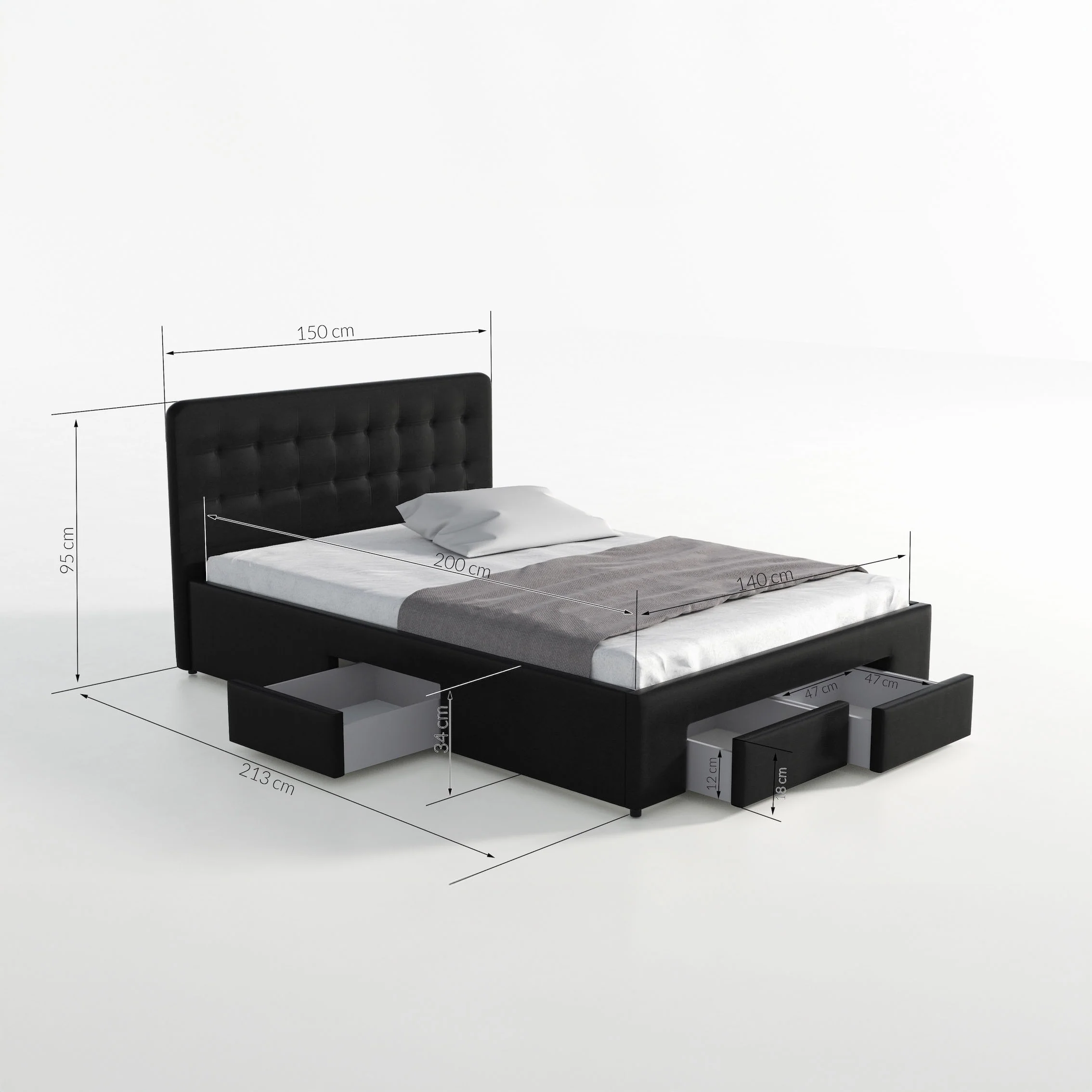 Milo - Tweepersoonsbed met lades - Wit - 140x200 cm - Image 5