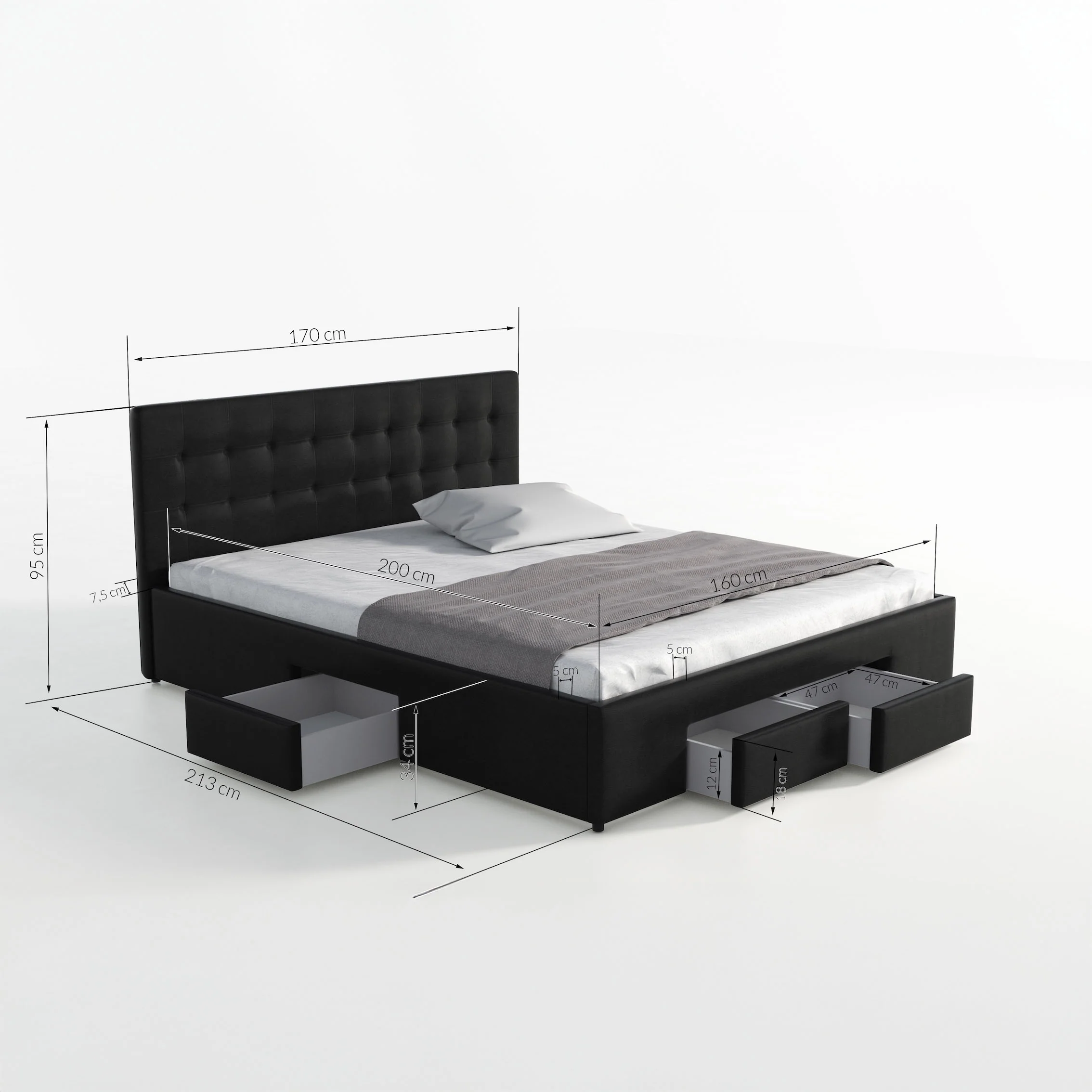 Milo - Tweepersoonsbed met lades - Zwart - 160x200 cm - Image 4