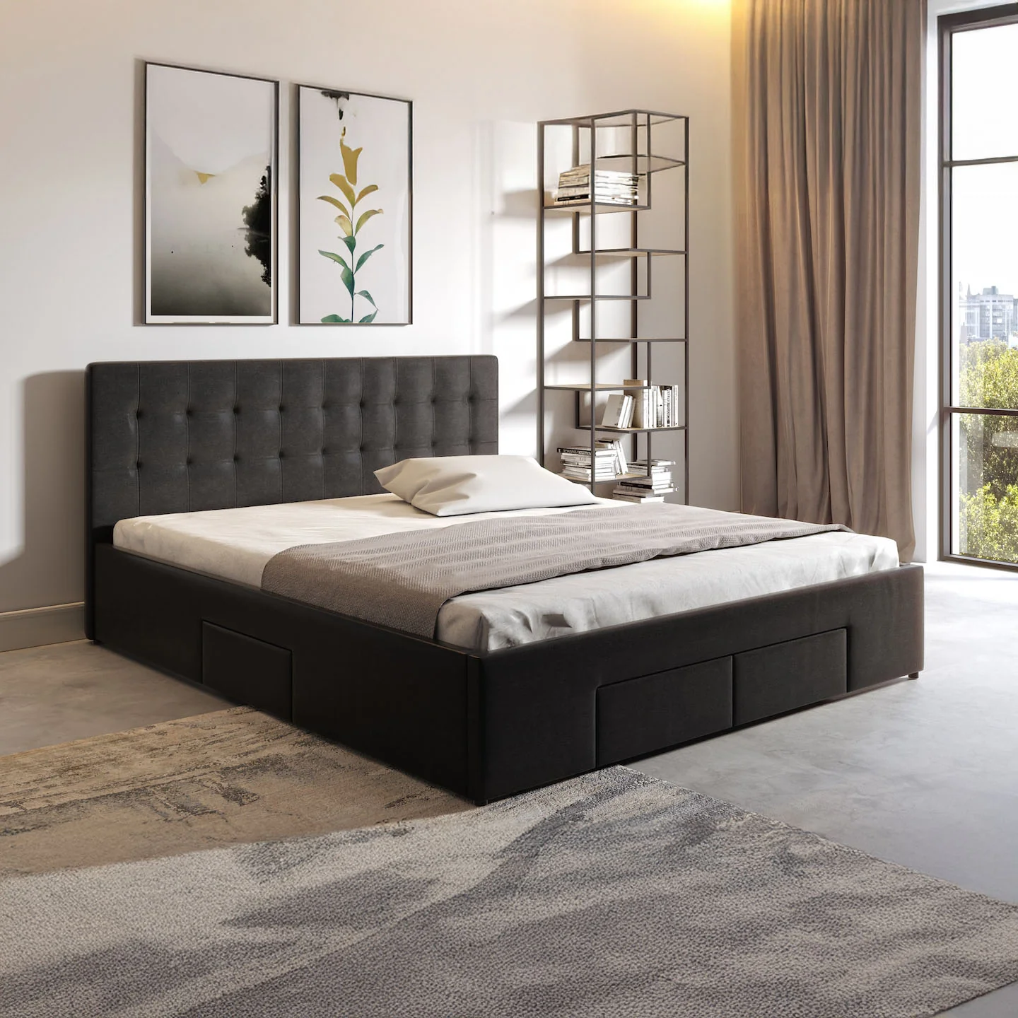 Milo - Tweepersoonsbed met lades - Zwart - 180x200 cm