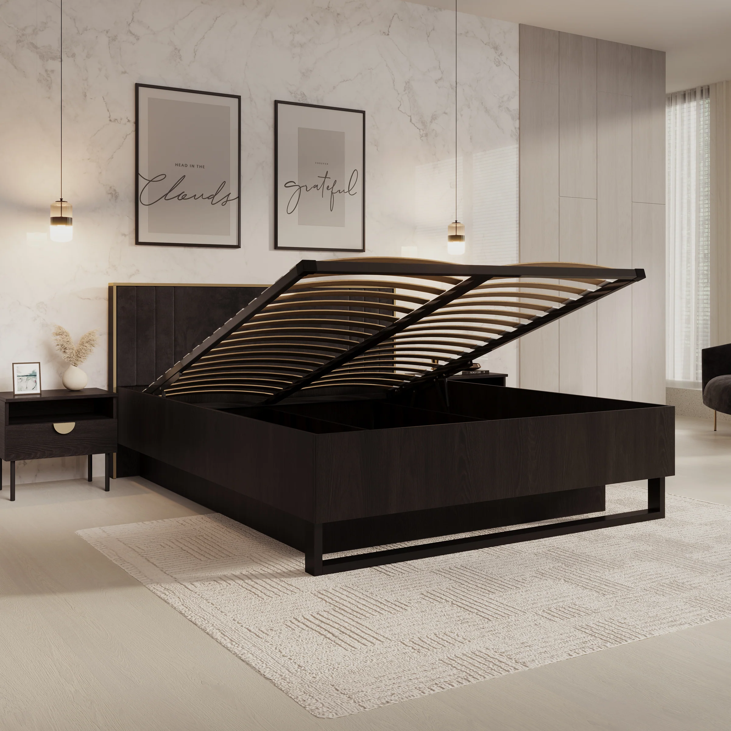 Monor - Tweepersoonsbed met opbergruimte - Zwart - 160x200 cm - Image 2