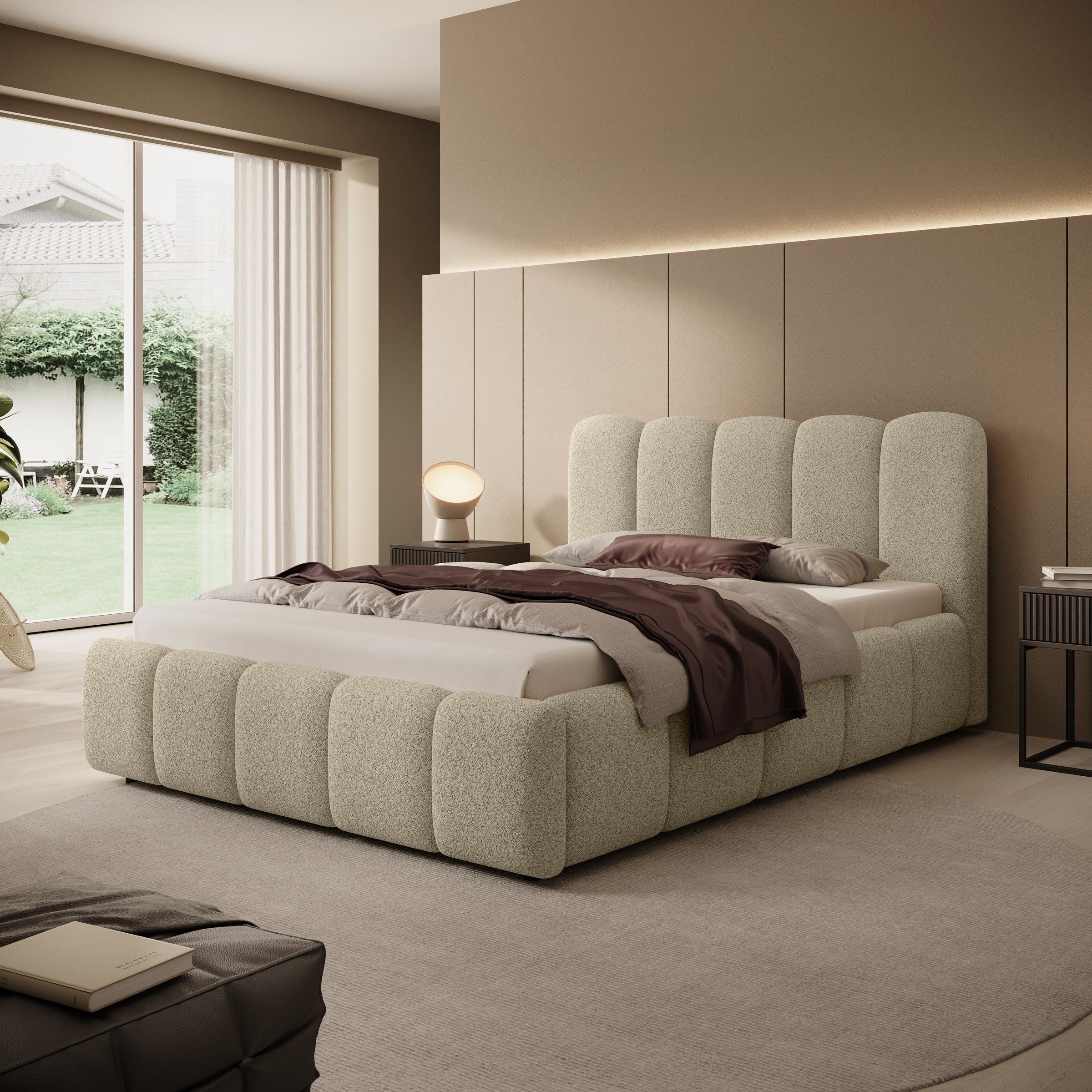 Nolena - Tweepersoonsbed - Beige stof - 140x200 cm