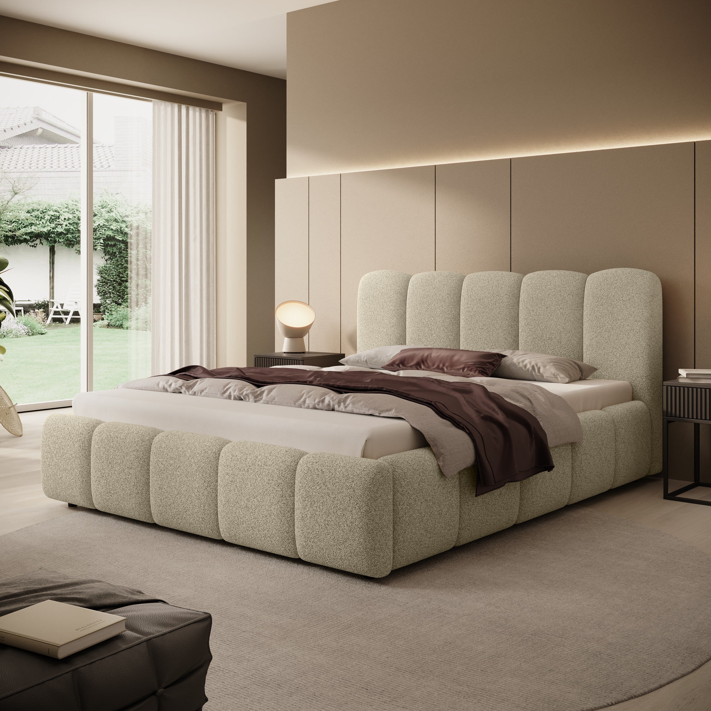 Nolena - Tweepersoonsbed - Beige stof - 160x200 cm