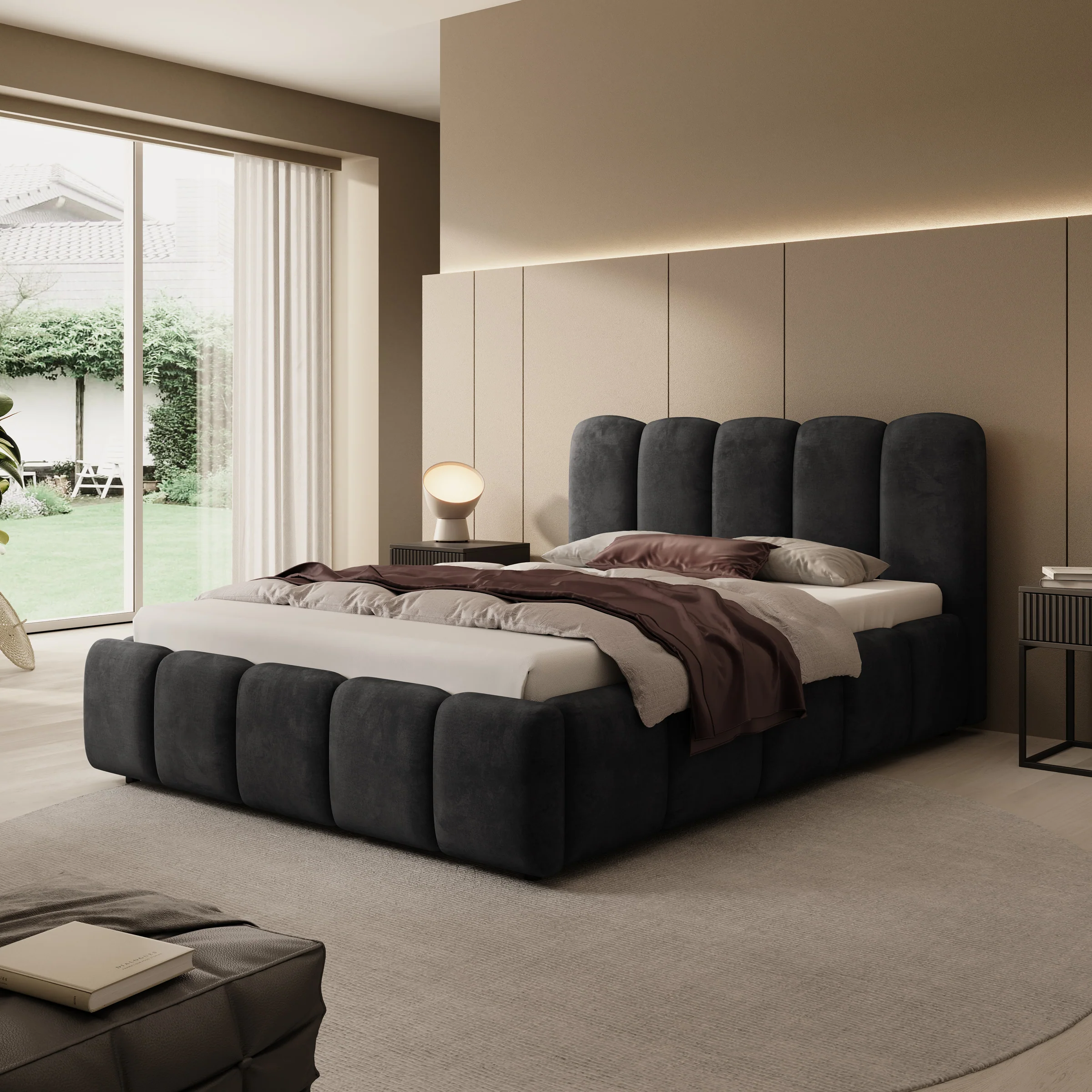Nolena - Tweepersoonsbed - Zwart velvet - 140x200 cm