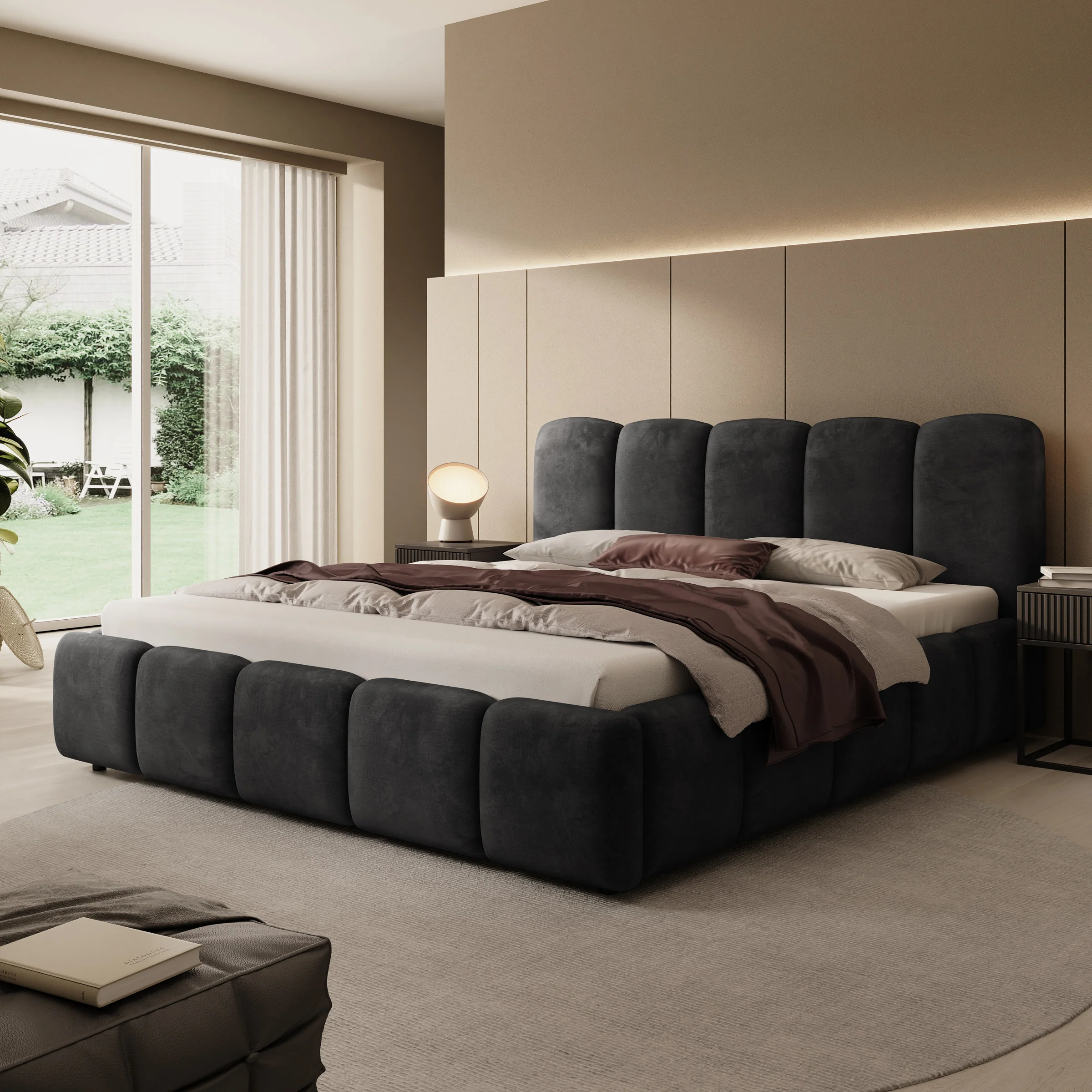 Nolena - Tweepersoonsbed - Zwart velvet - 180x200 cm