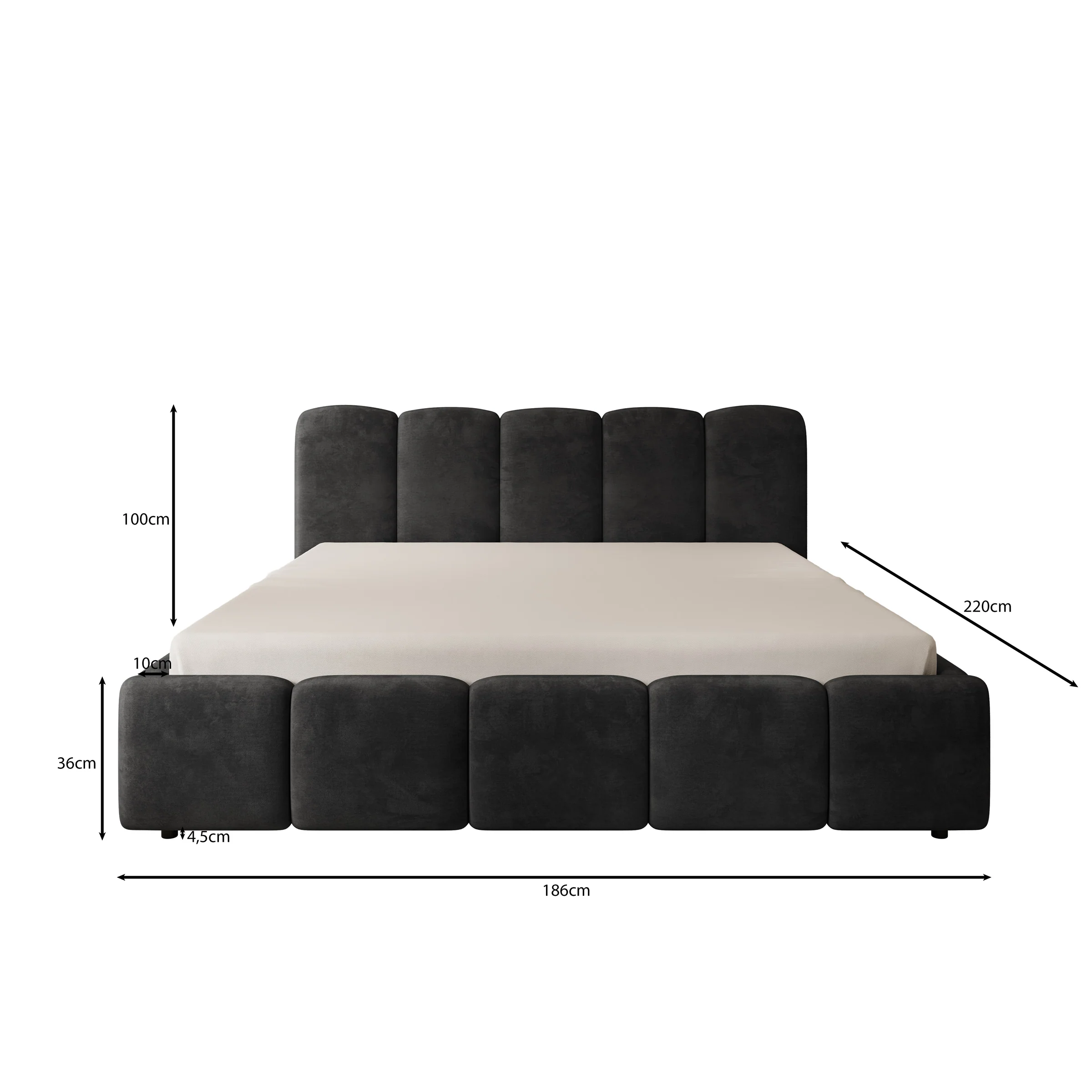 Nolena - Tweepersoonsbed - Zwart velvet - 180x200 cm - Image 3