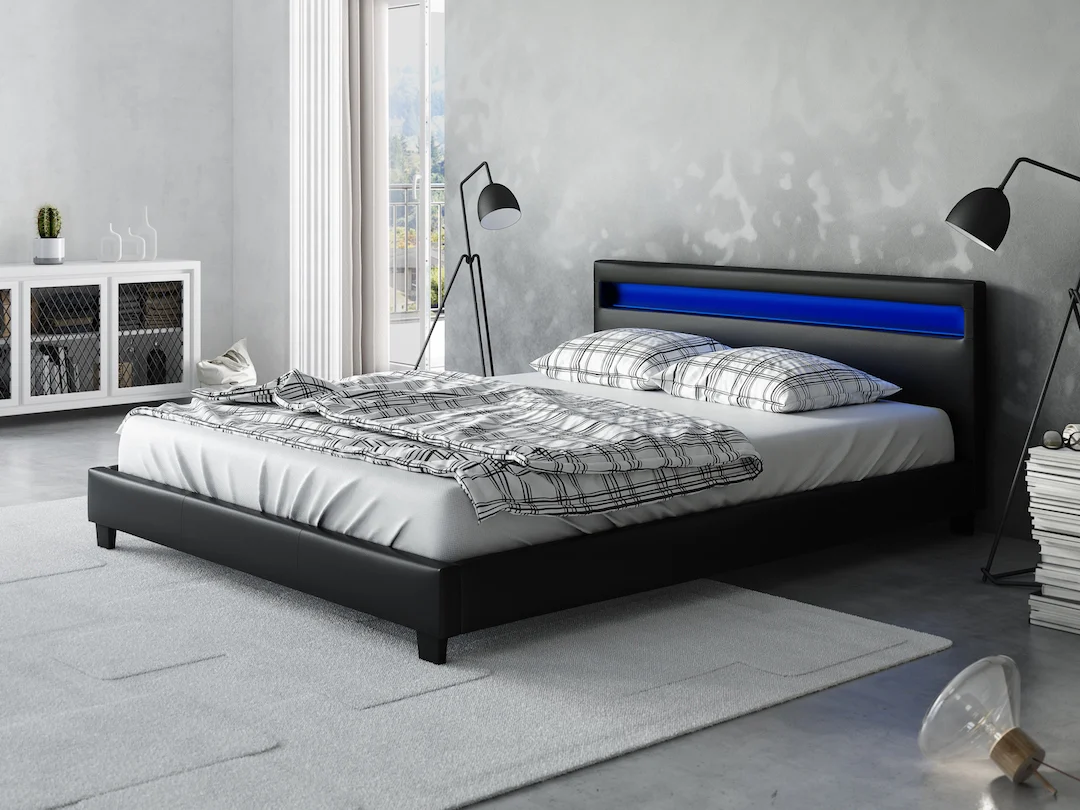 Paris - Tweepersoonsbed met verlichting - Zwart - 180x200 cm