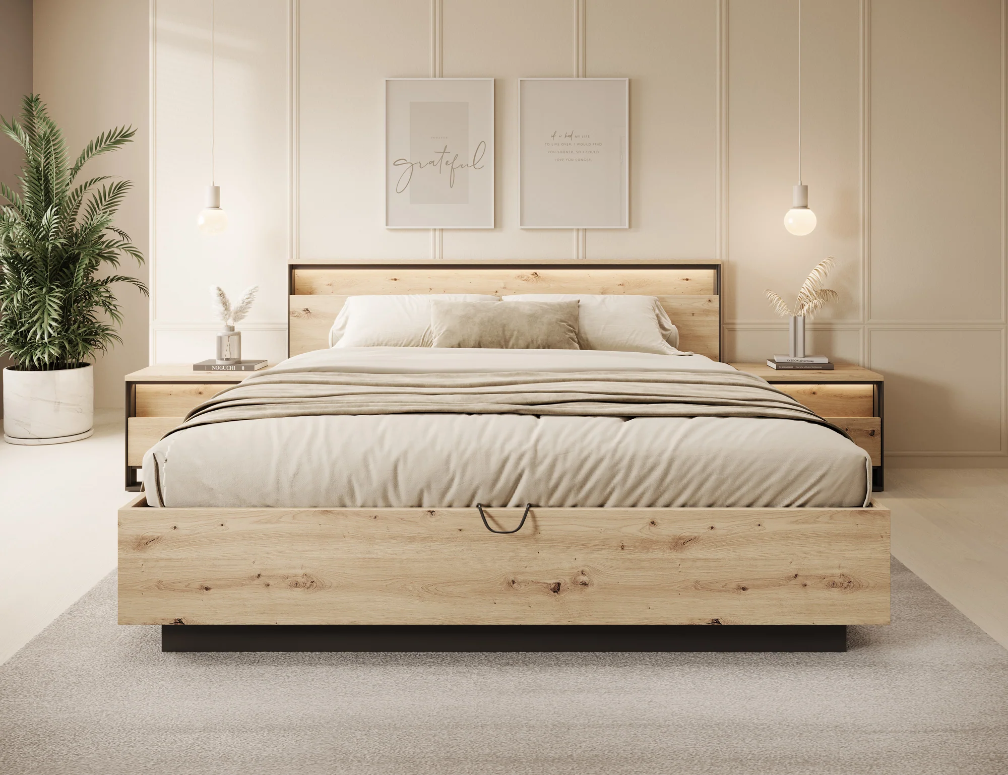 Quarry - Tweepersoonsbed met opbergruimte - Eiken - 180x200 cm - Image 3