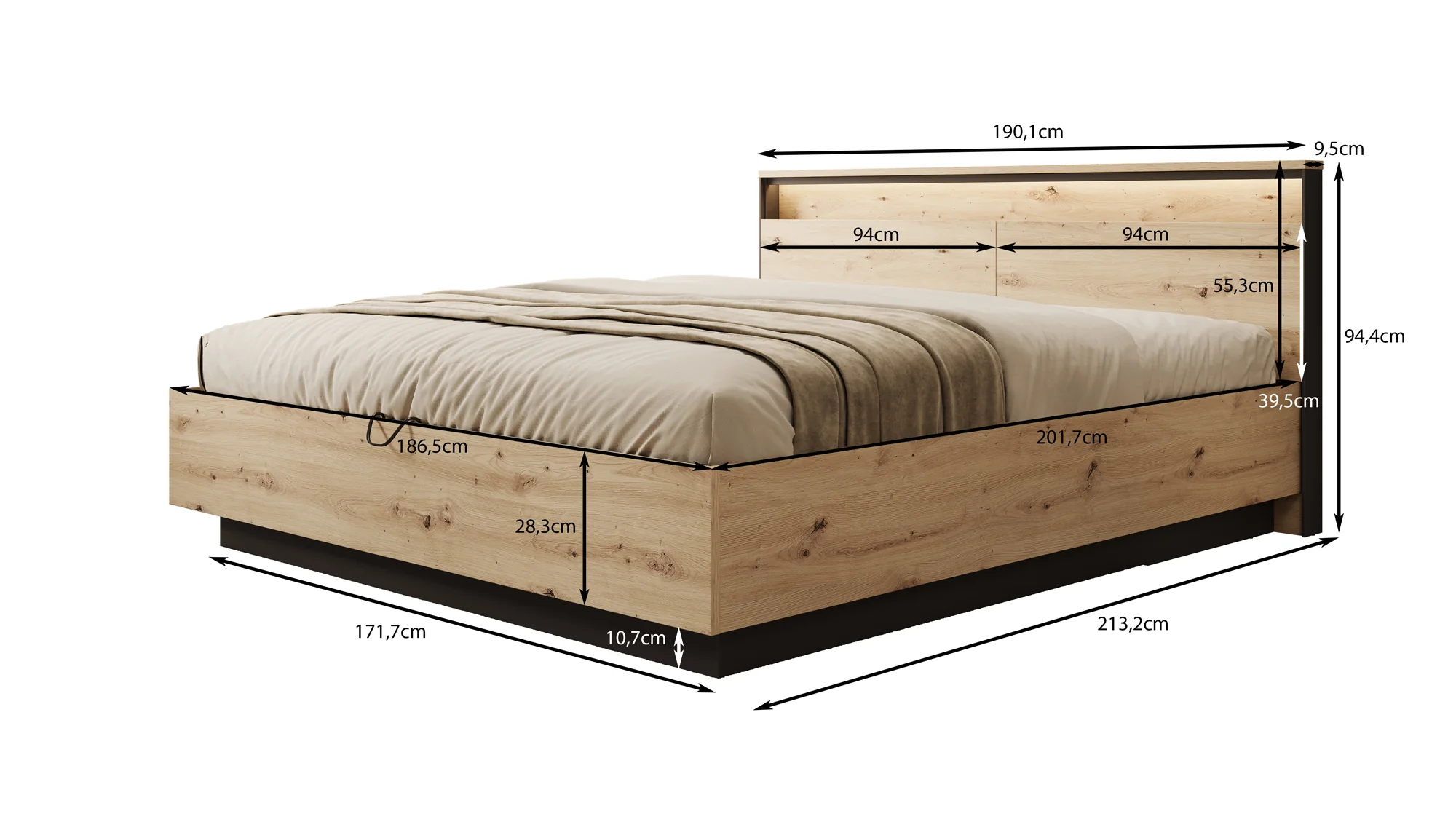 Quarry - Tweepersoonsbed met opbergruimte - Eiken - 180x200 cm - Image 4