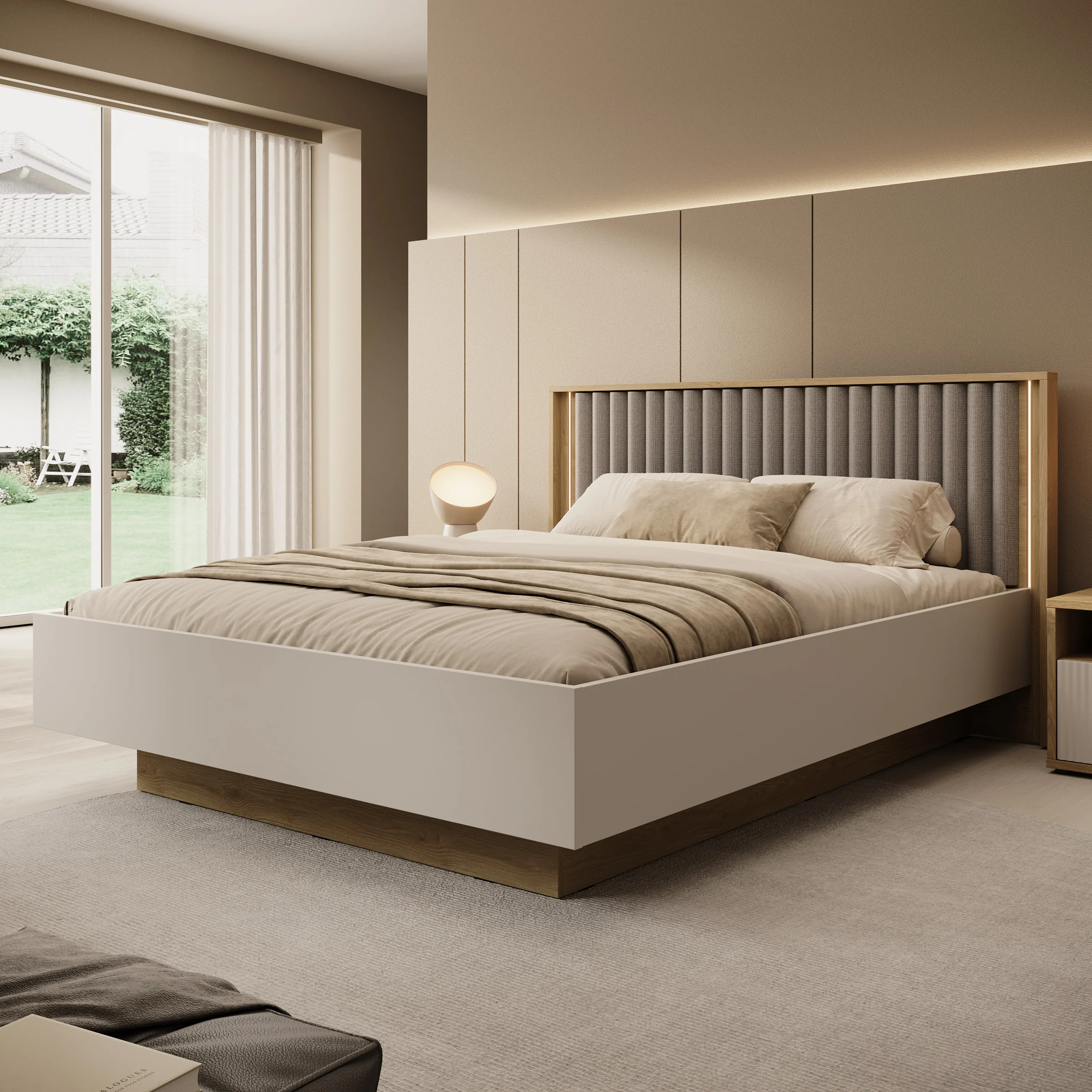 Riggs - Tweepersoonsbed - Beige - 160x200 cm