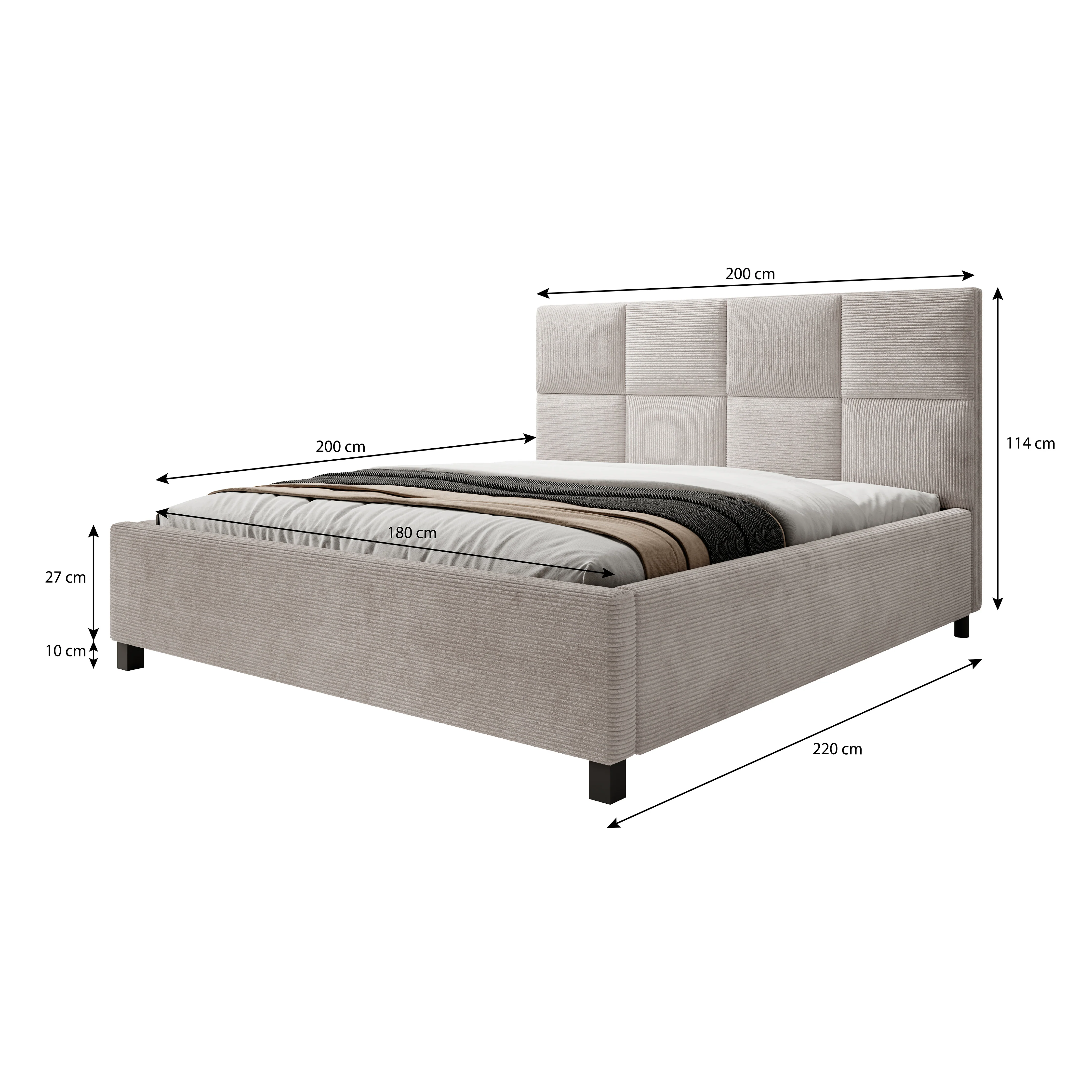 Soline - Tweepersoonsbed - Ribstof beige - 180x200 cm - Image 3