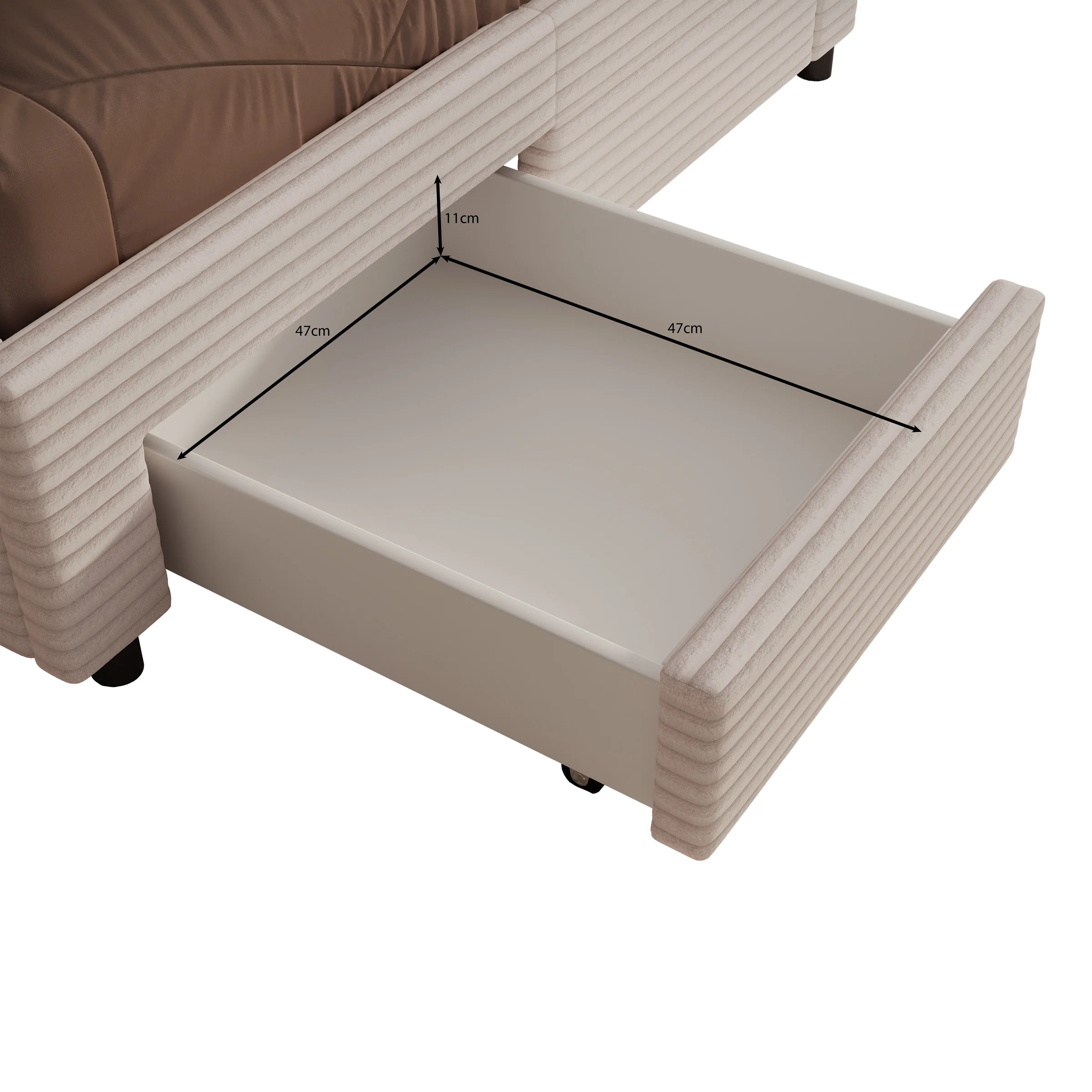 Suente - Tweepersoonsbed met 4 lades - Ribstof beige - 140x200 cm - Image 5
