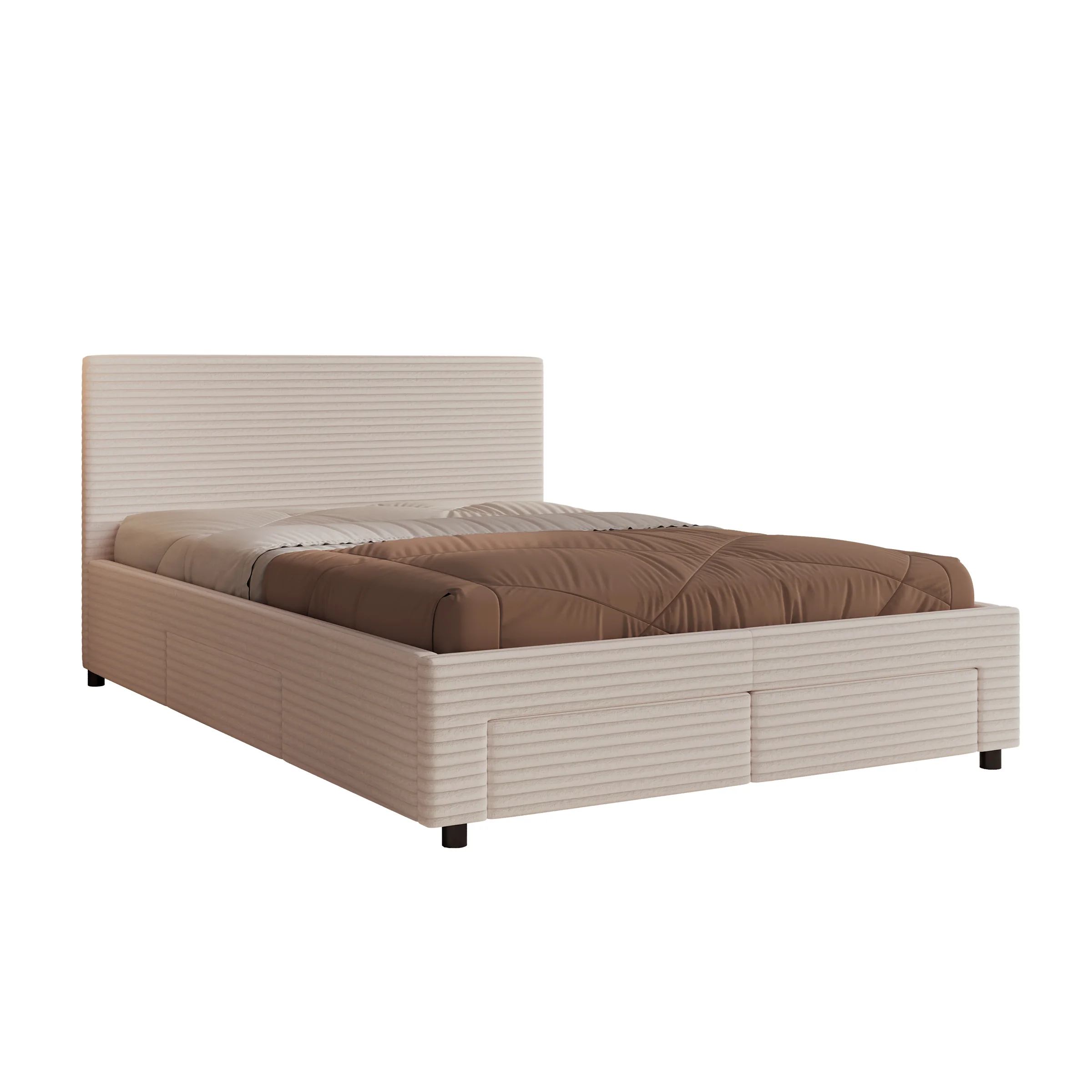 Suente - Tweepersoonsbed met 4 lades - Ribstof beige - 140x200 cm - Image 7
