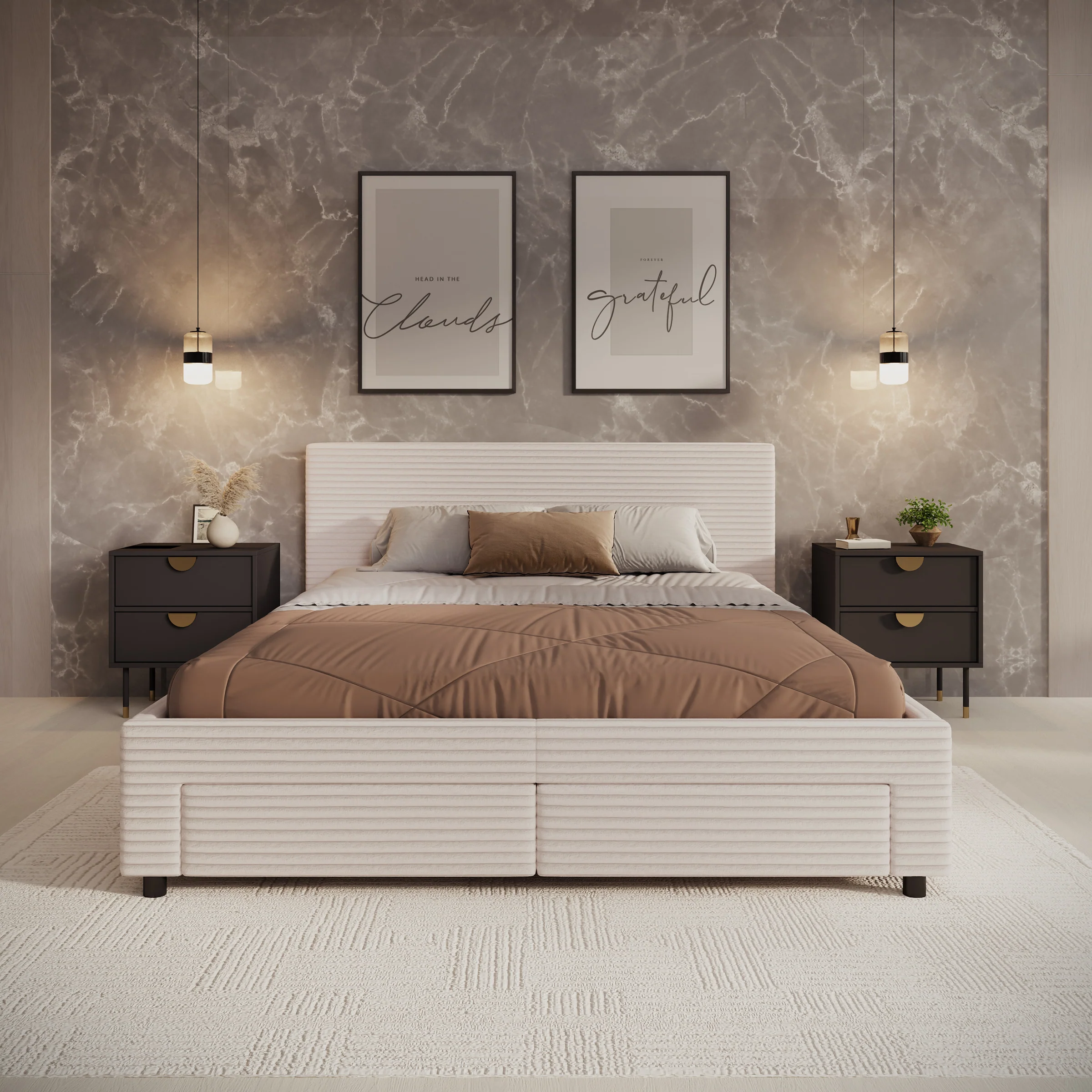 Suente - Tweepersoonsbed met 4 lades - Ribstof beige - 160x200 cm - Image 3