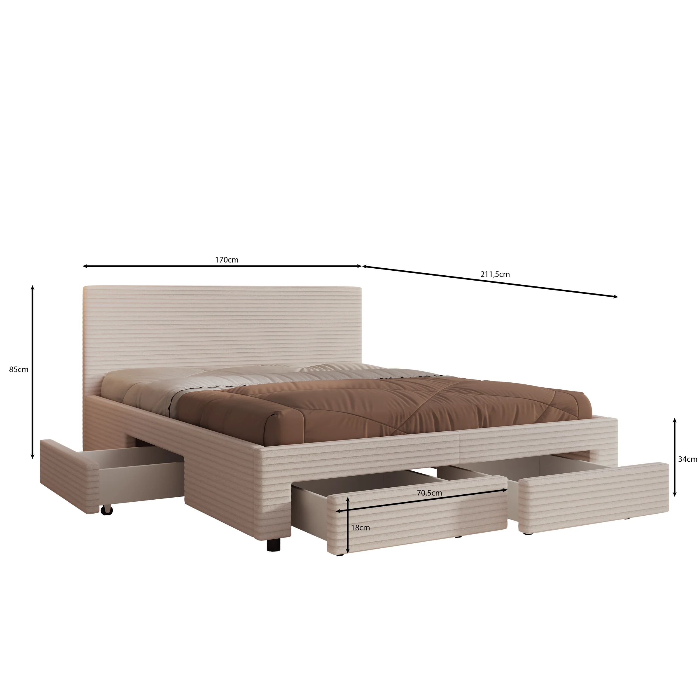 Suente - Tweepersoonsbed met 4 lades - Ribstof beige - 160x200 cm - Image 4