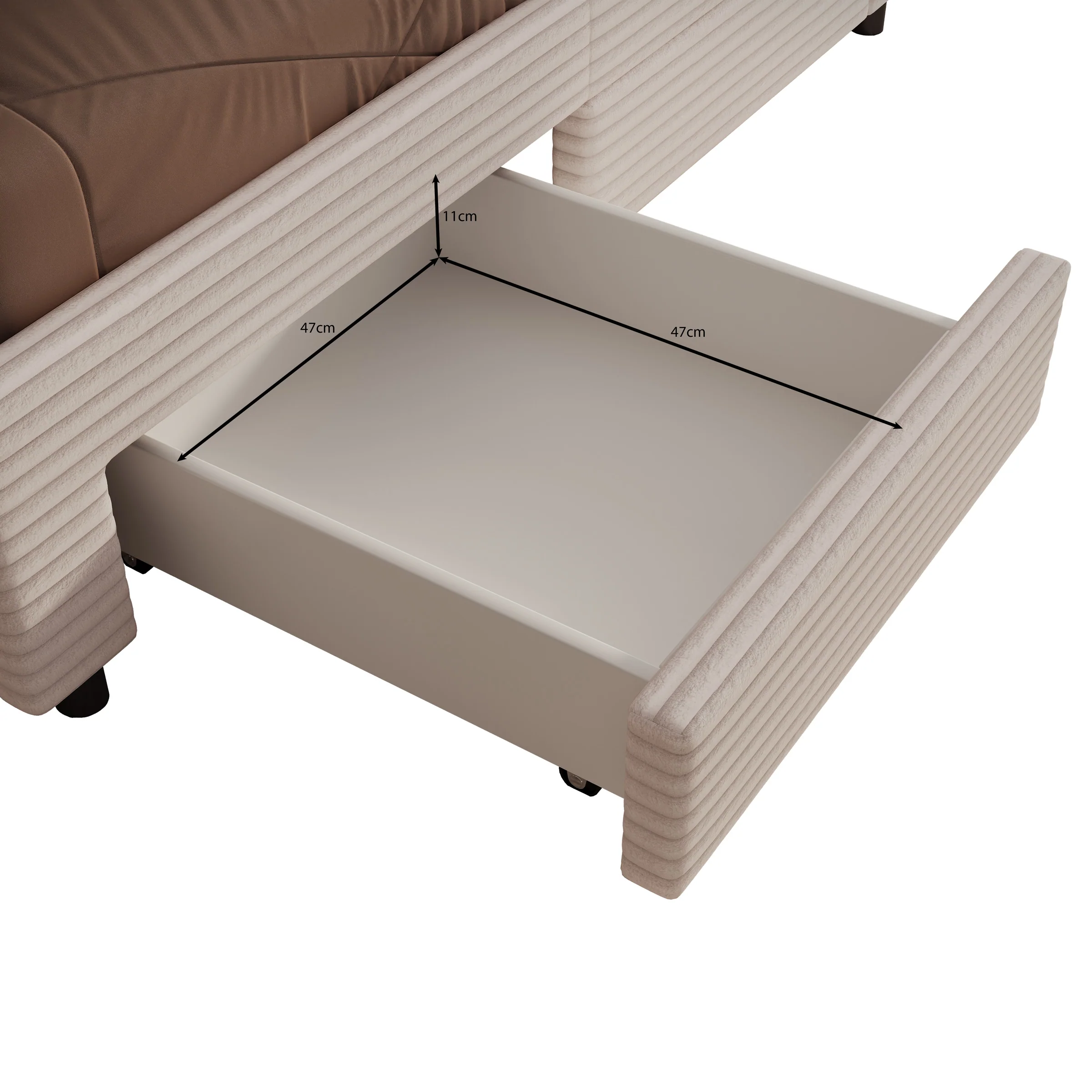 Suente - Tweepersoonsbed met 4 lades - Ribstof beige - 160x200 cm - Image 5