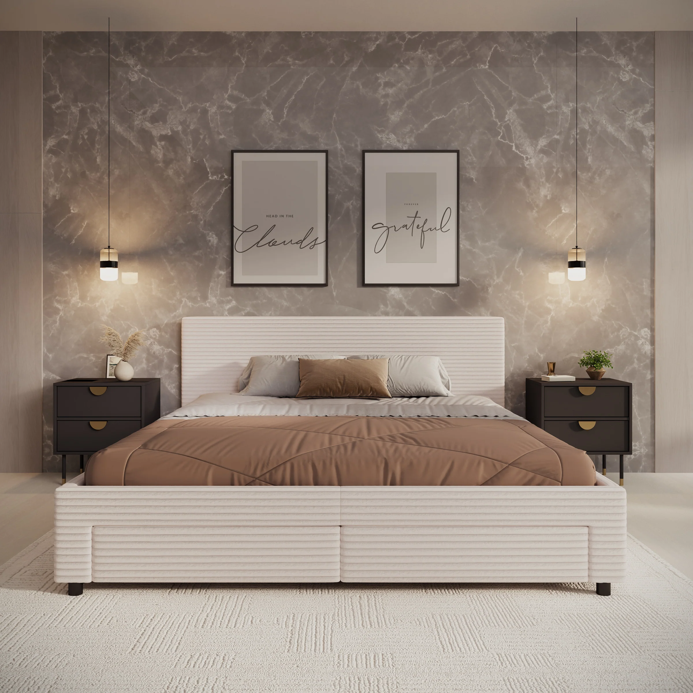 Suente - Tweepersoonsbed met 4 lades - Ribstof beige - 180x200 cm - Image 3