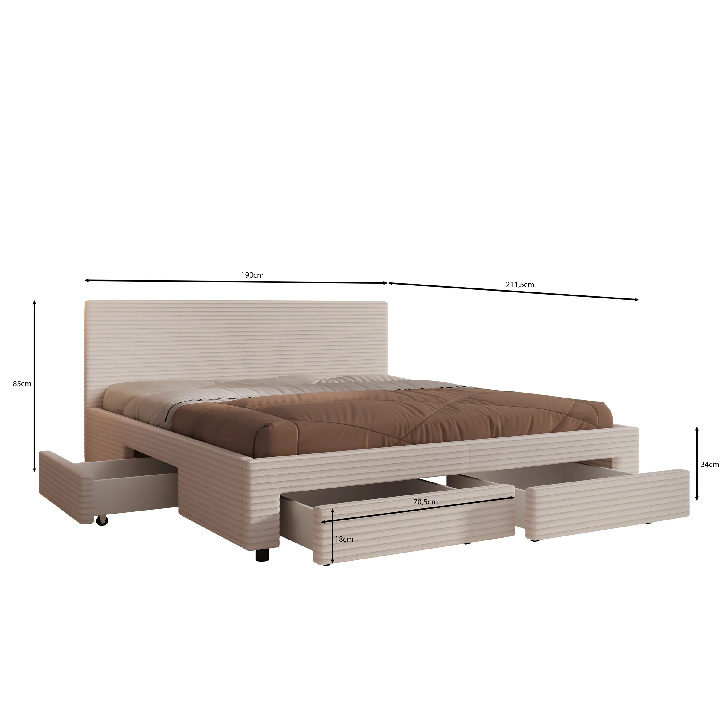Suente - Tweepersoonsbed met 4 lades - Ribstof beige - 180x200 cm - Image 4