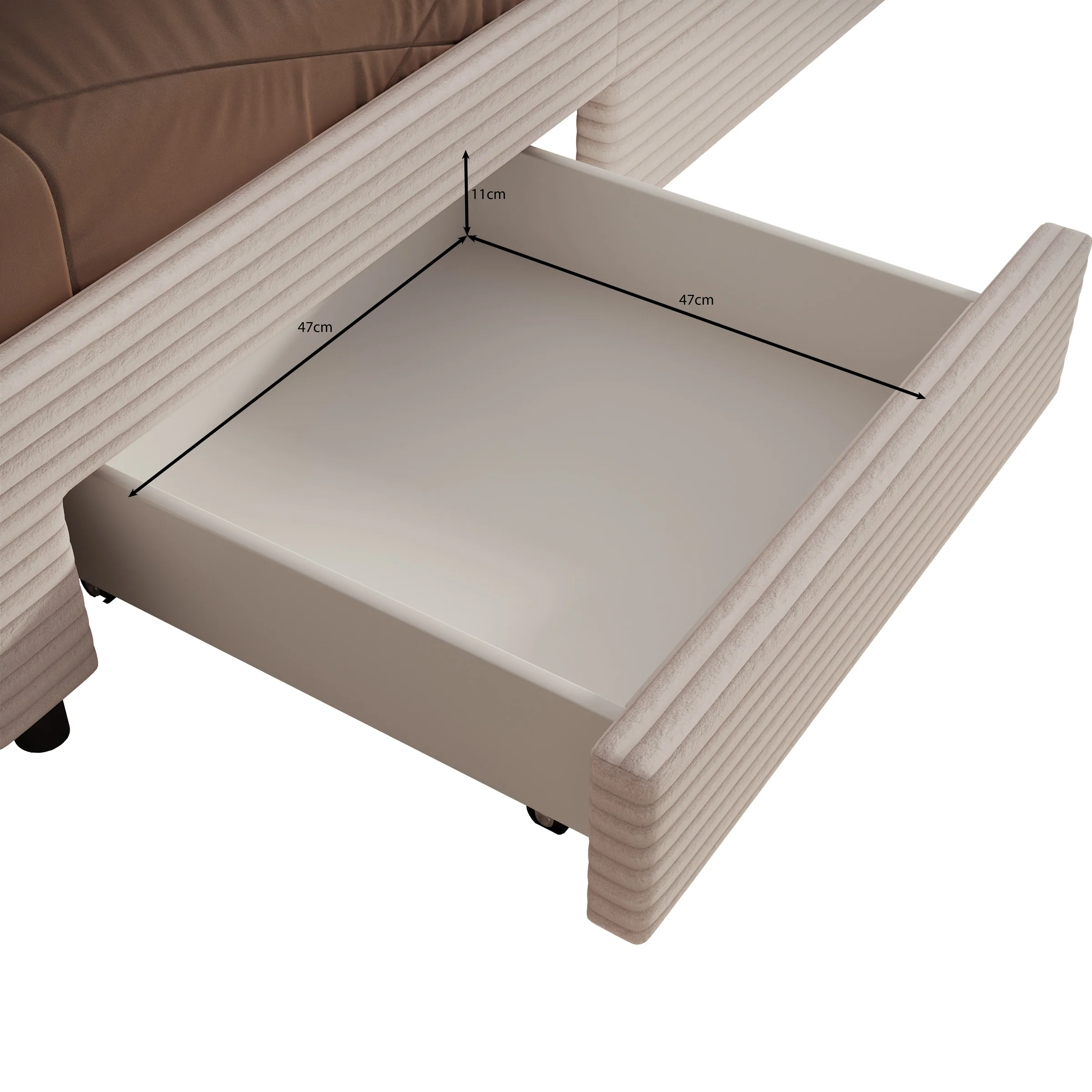 Suente - Tweepersoonsbed met 4 lades - Ribstof beige - 180x200 cm - Image 5