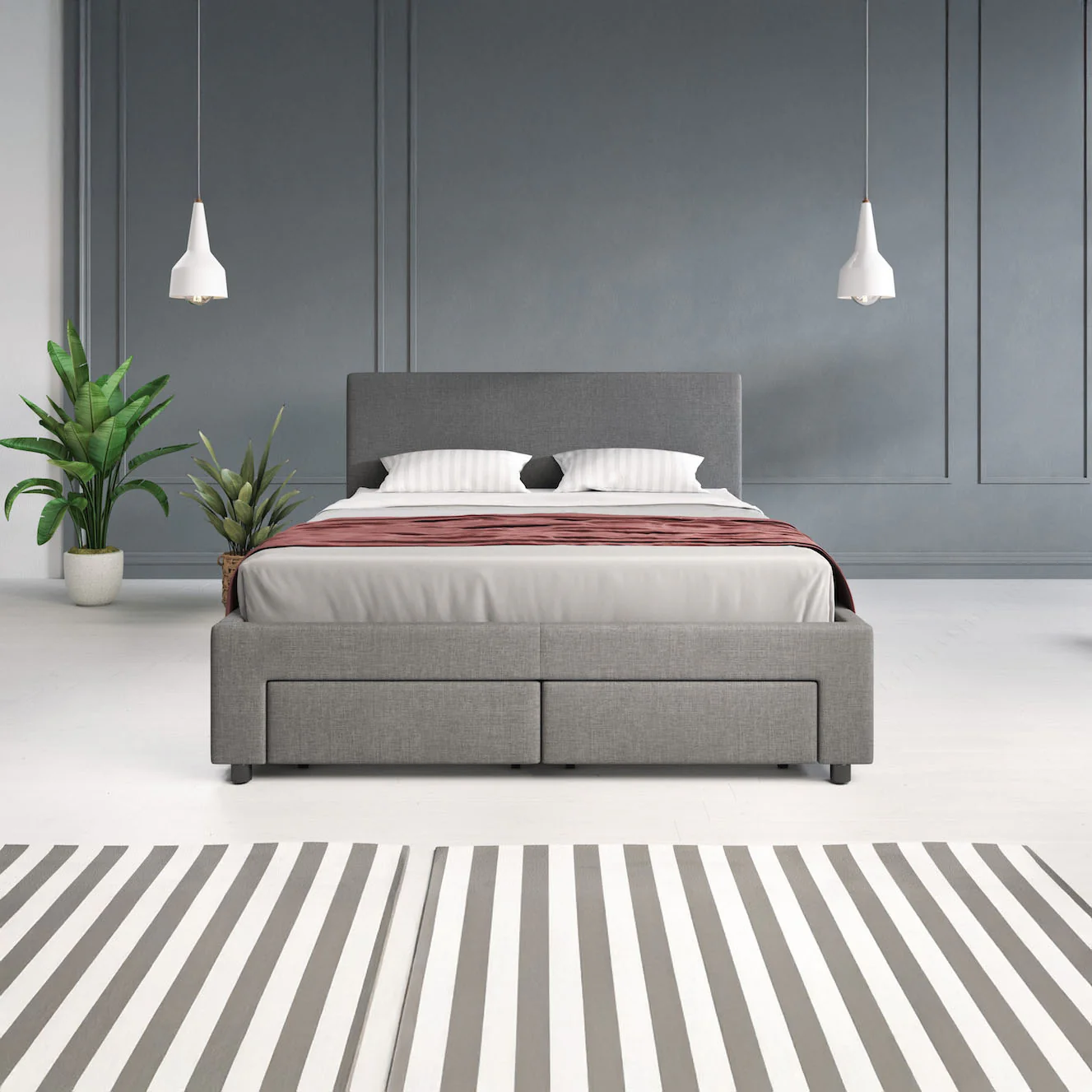 Suente - Tweepersoonsbed met 4 lades - Stof grijs - 140x200 cm - Image 3