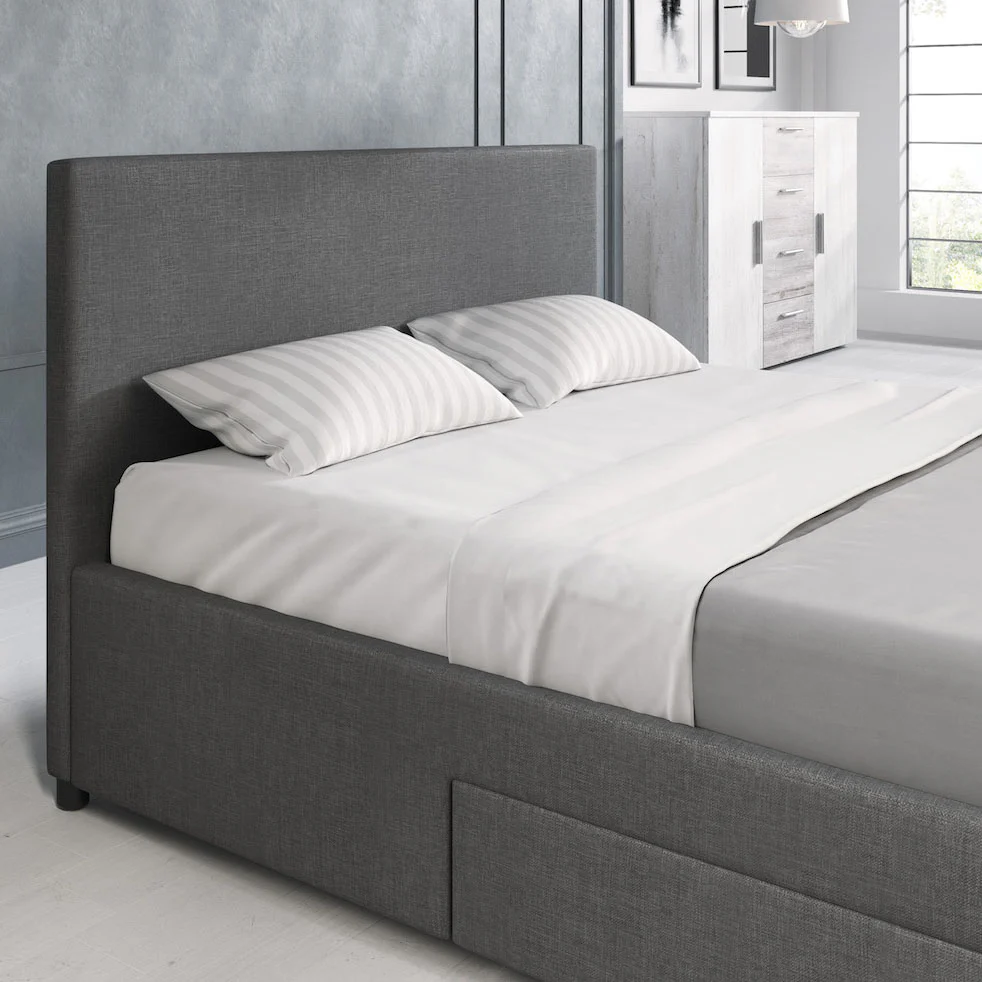 Suente - Tweepersoonsbed met 4 lades - Stof grijs - 140x200 cm - Image 5