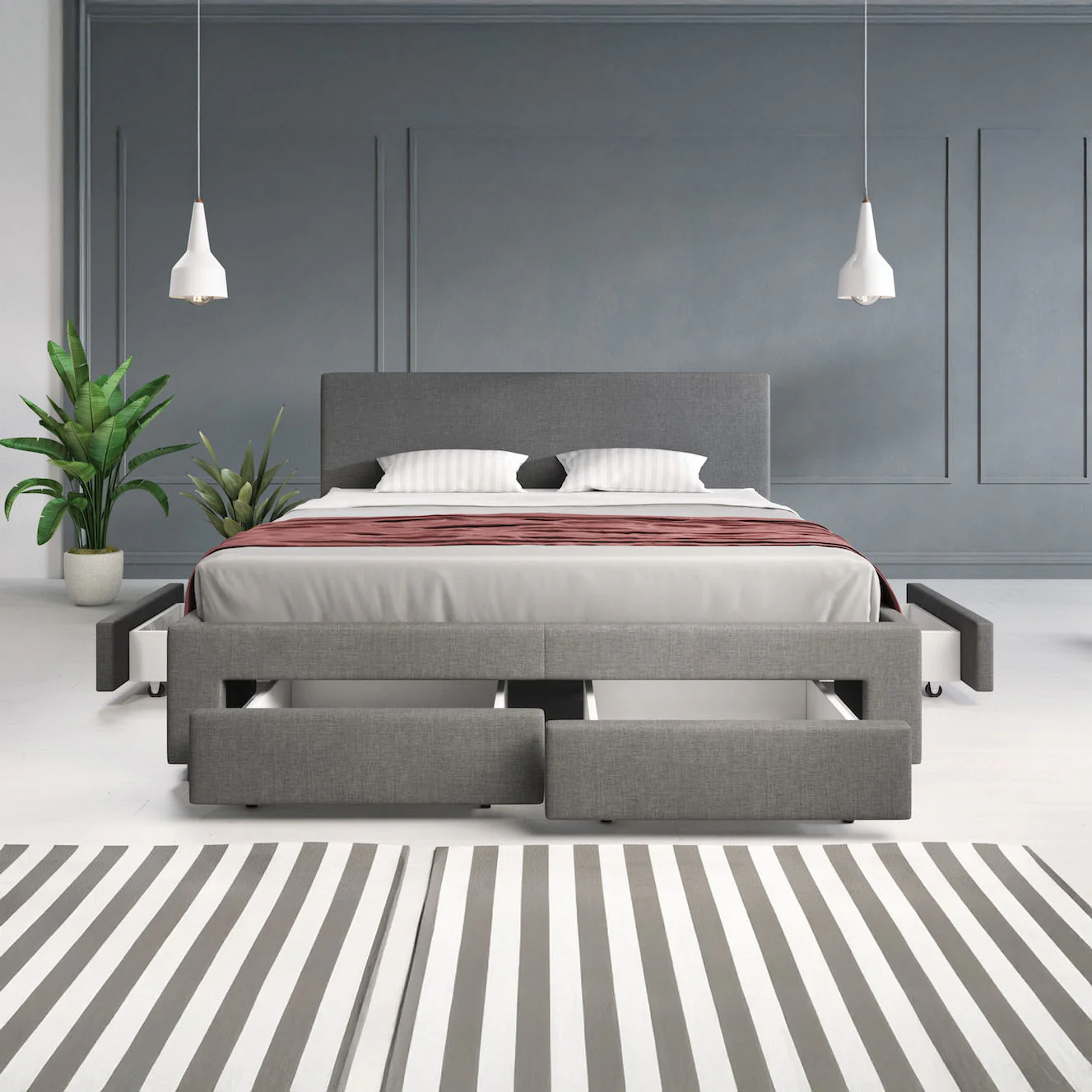 Suente - Tweepersoonsbed met 4 lades - Stof grijs - 160x200 cm - Image 2