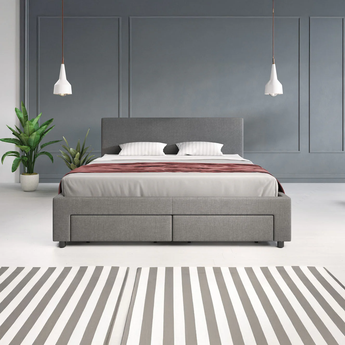 Suente - Tweepersoonsbed met 4 lades - Stof grijs - 160x200 cm - Image 3