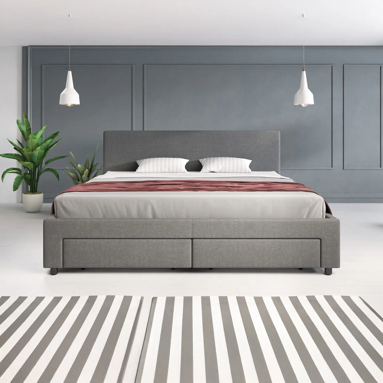 Suente - Tweepersoonsbed met 4 lades - Stof grijs - 180x200 cm - Image 3