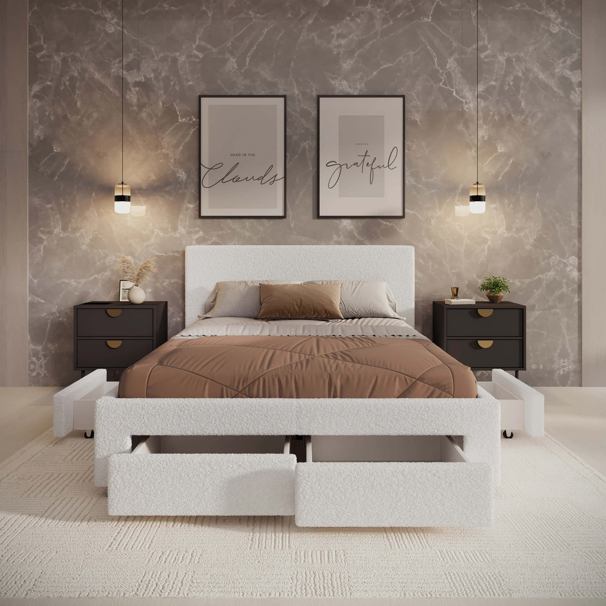 Suente - Tweepersoonsbed met 4 lades - Teddystof Wit - 140x200 cm - Image 2