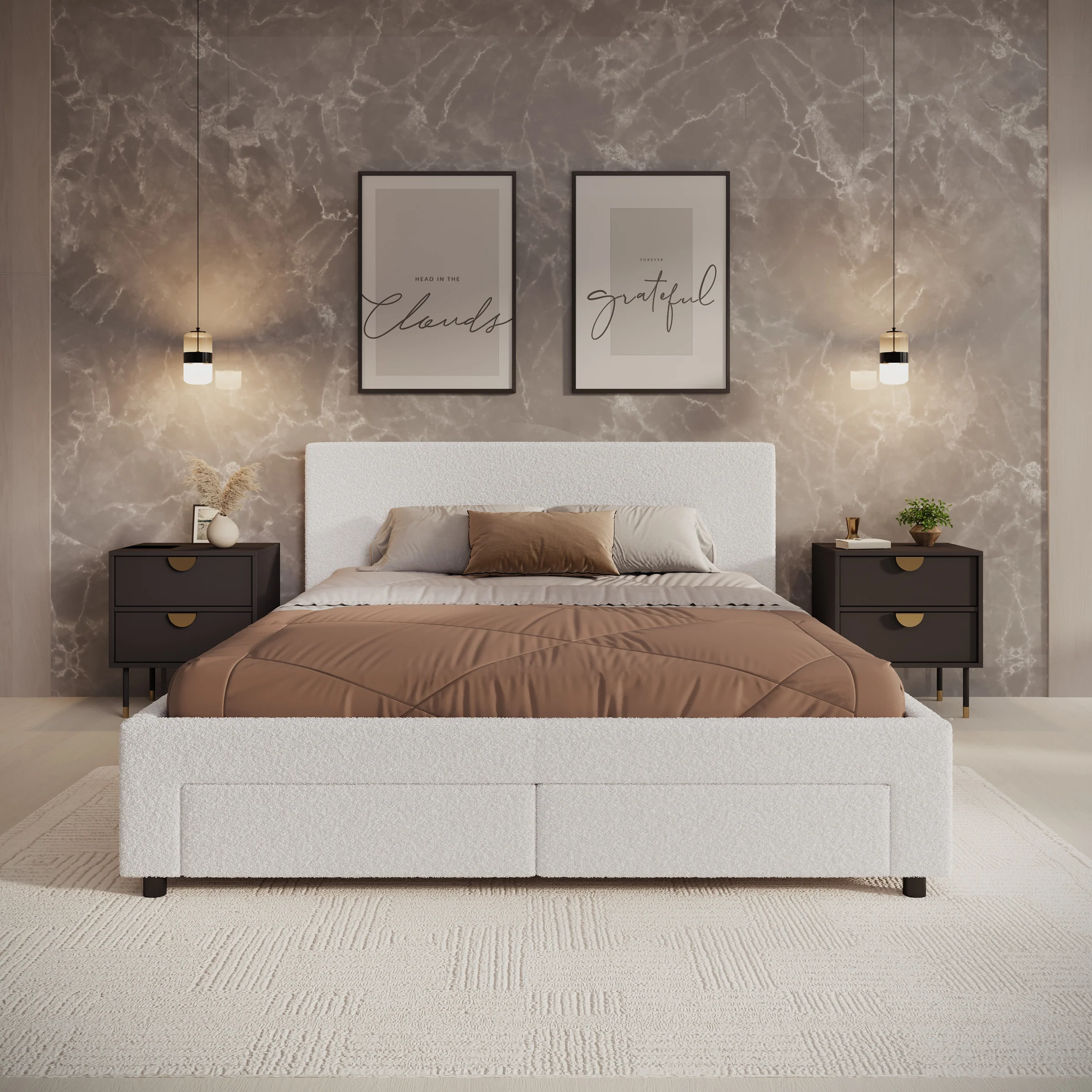 Suente - Tweepersoonsbed met 4 lades - Teddystof Wit - 160x200 cm - Image 3