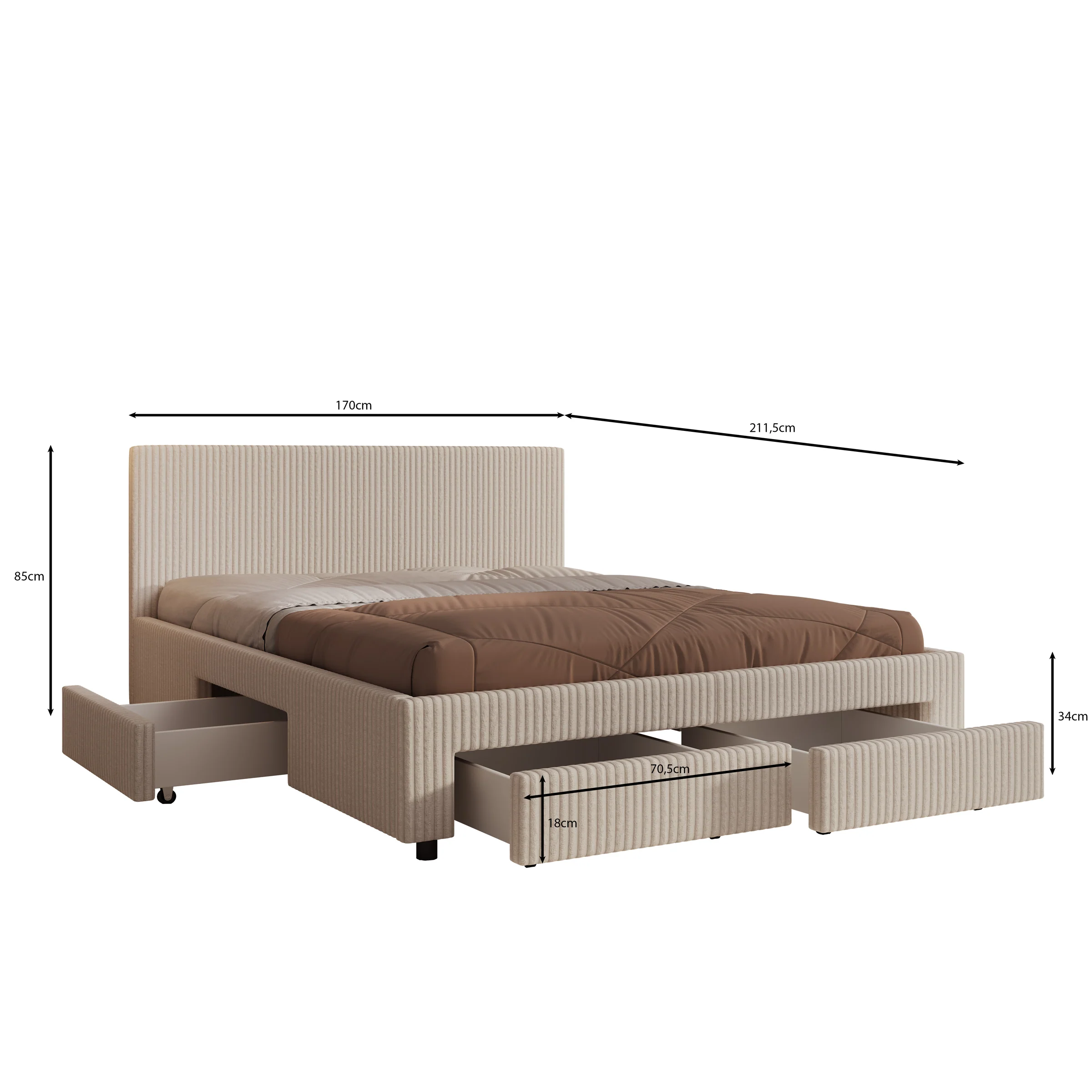 Suente - Tweepersoonsbed met 4 lades - Teddystof Wit - 160x200 cm - Image 4