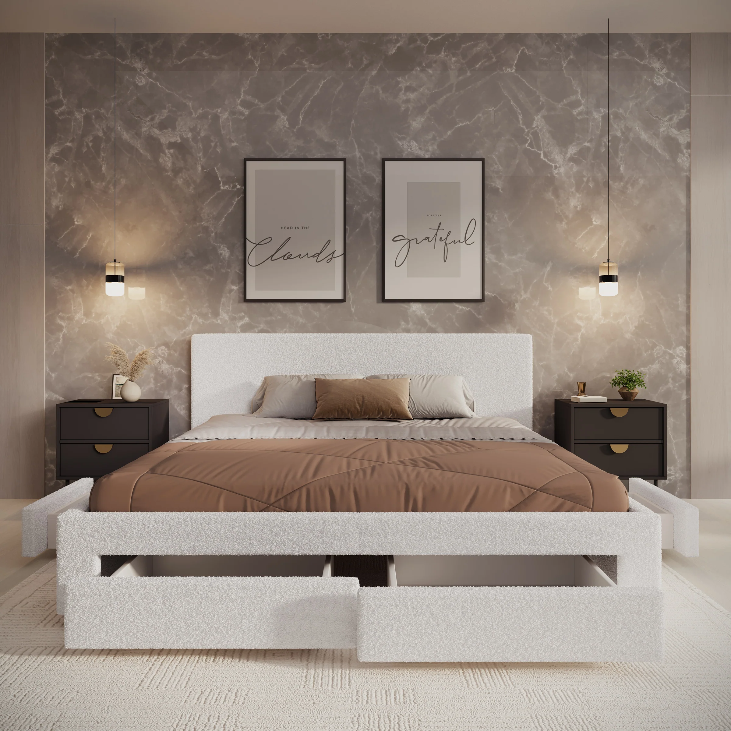 Suente - Tweepersoonsbed met 4 lades - Teddystof Wit - 180x200 cm - Image 2