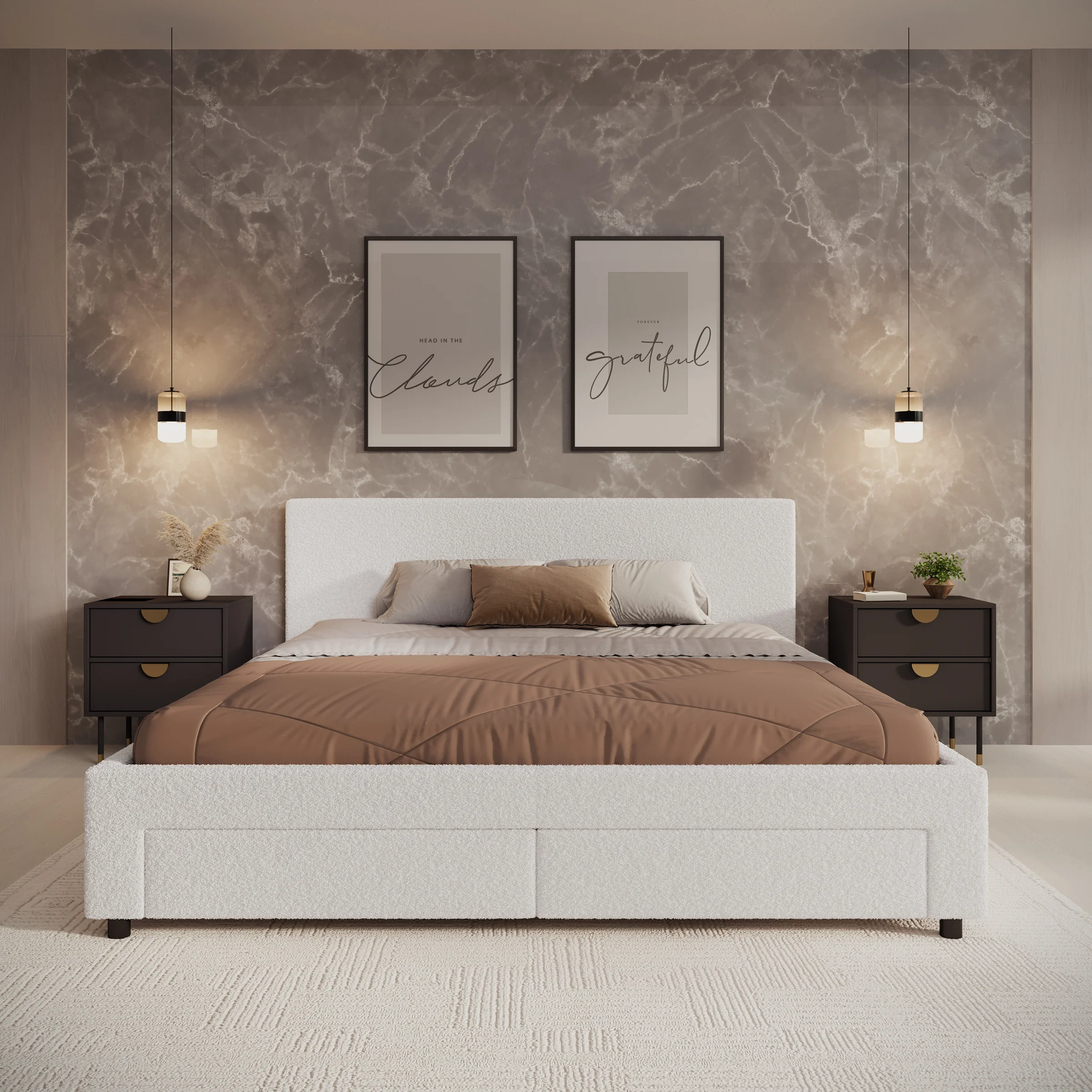 Suente - Tweepersoonsbed met 4 lades - Teddystof Wit - 180x200 cm - Image 3