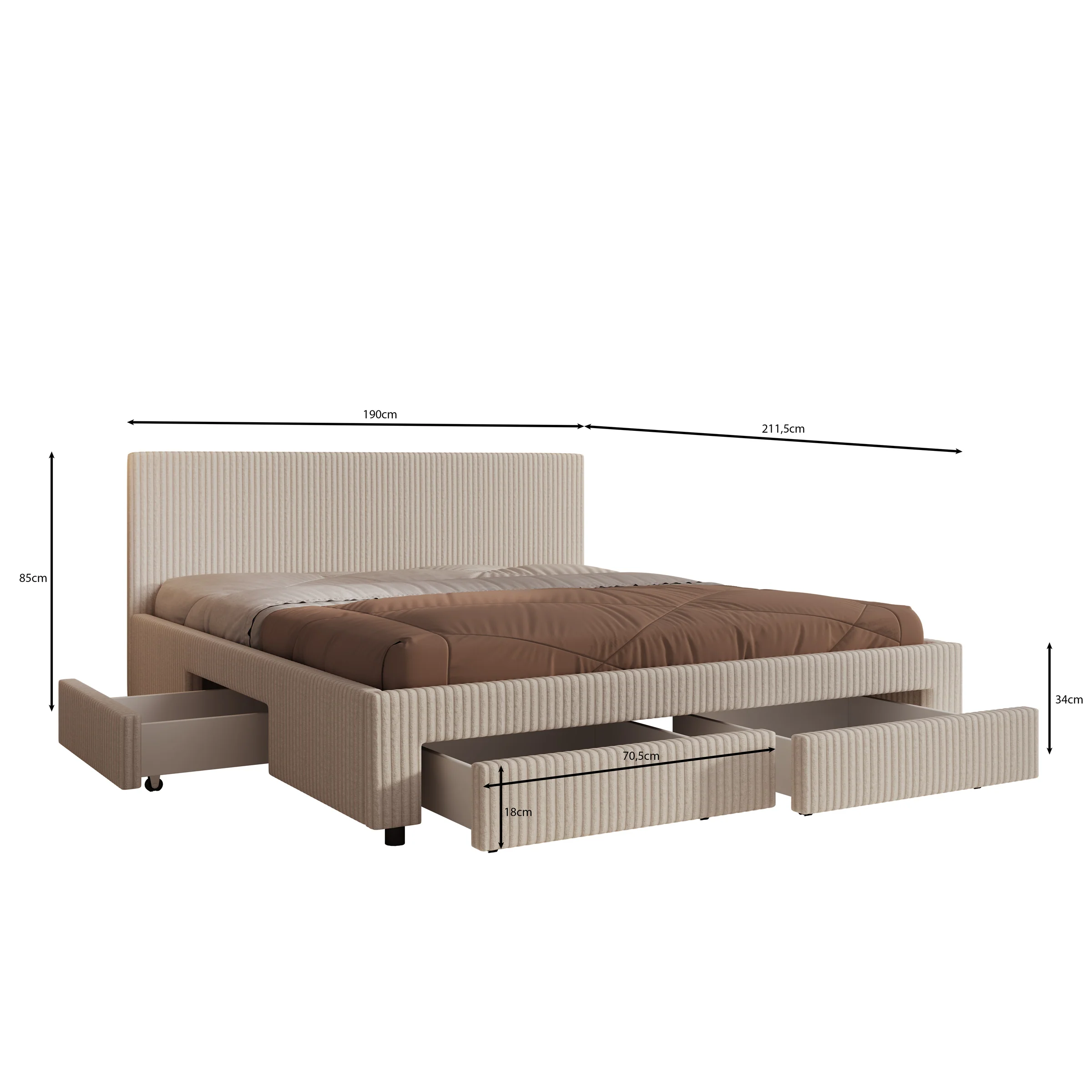 Suente - Tweepersoonsbed met 4 lades - Teddystof Wit - 180x200 cm - Image 4