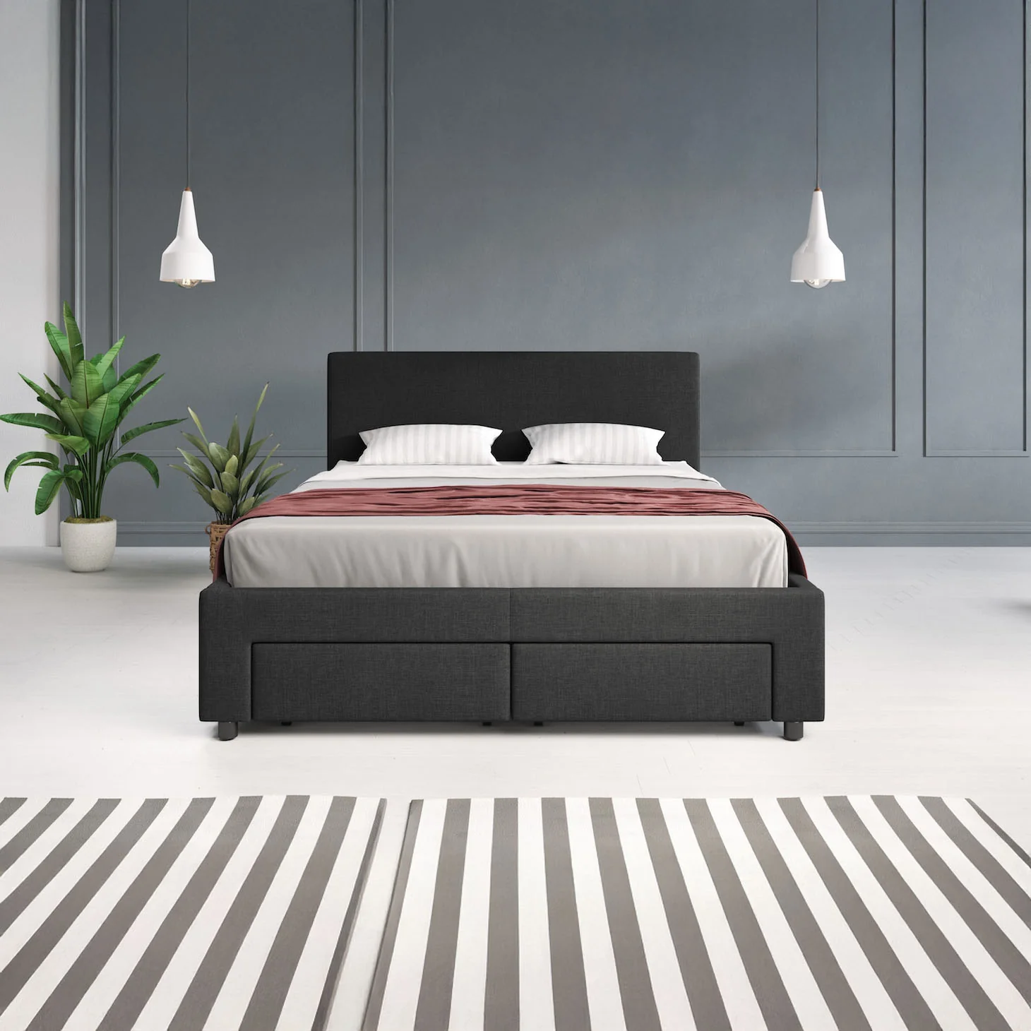 Suente - Tweepersoonsbed met 4 lades - Stof zwart - 140x200 cm - Image 3