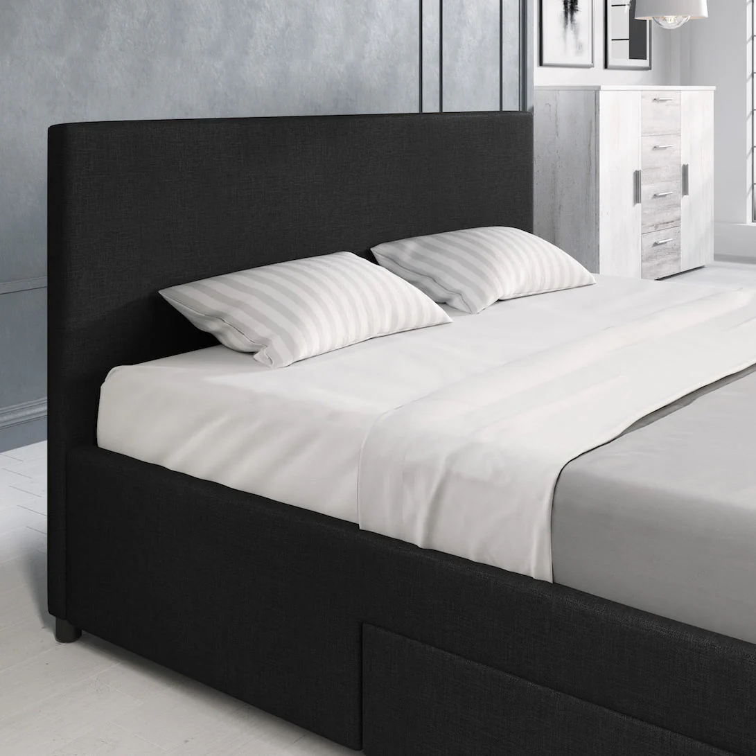 Suente - Tweepersoonsbed met 4 lades - Stof zwart - 140x200 cm - Image 5
